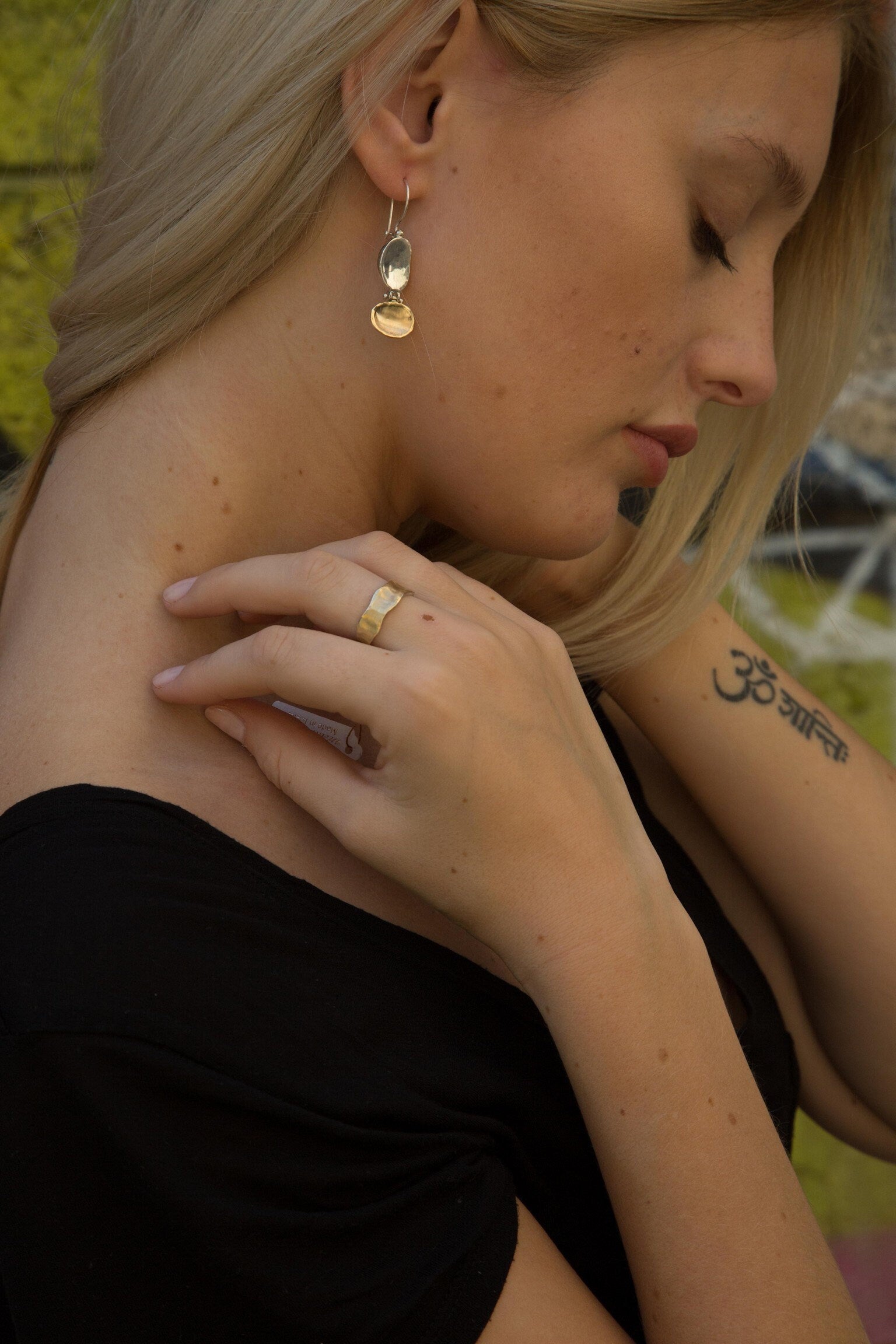 SPIRA Unique Handcrafted Contemporary Design Two Tone Solid 9k Yellow Gold And 925 Sterling Silver Drop/Dangle Earrings Fast&Free Shipping!