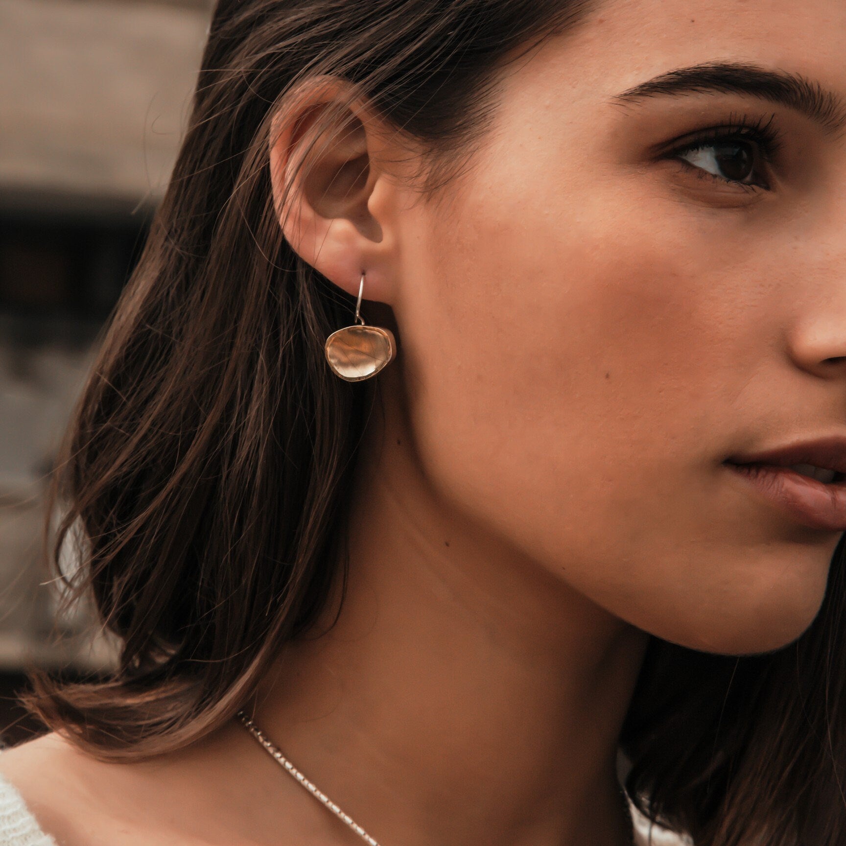 Two Tone Solid 9k Yellow Gold And 925 Sterling Silver Dangle Earrings, Gold & Silver Dainty Dangle Earrings – Handmade Jewelry