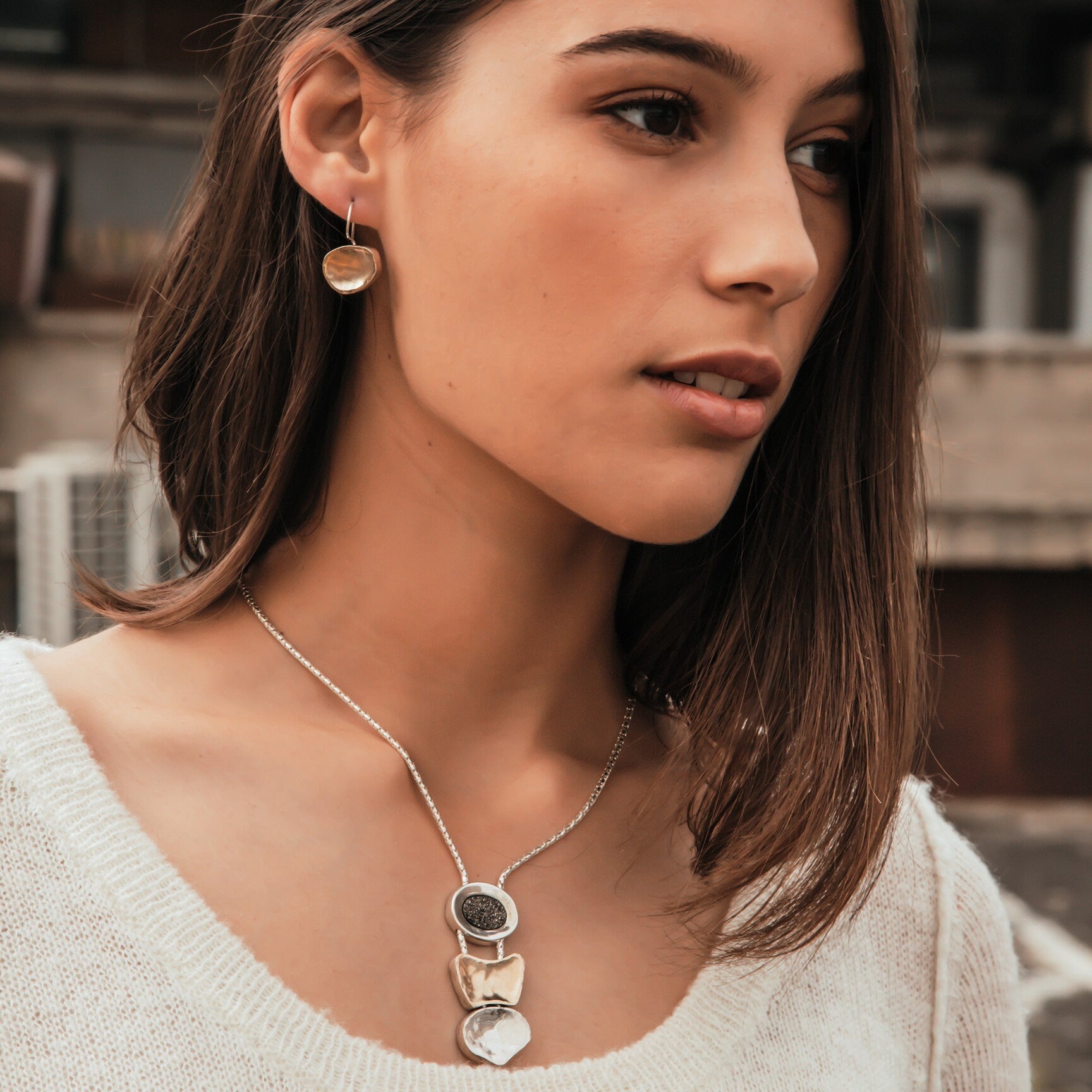 Two Tone Solid 9k Yellow Gold And 925 Sterling Silver Dangle Earrings, Gold & Silver Dainty Dangle Earrings – Handmade Jewelry