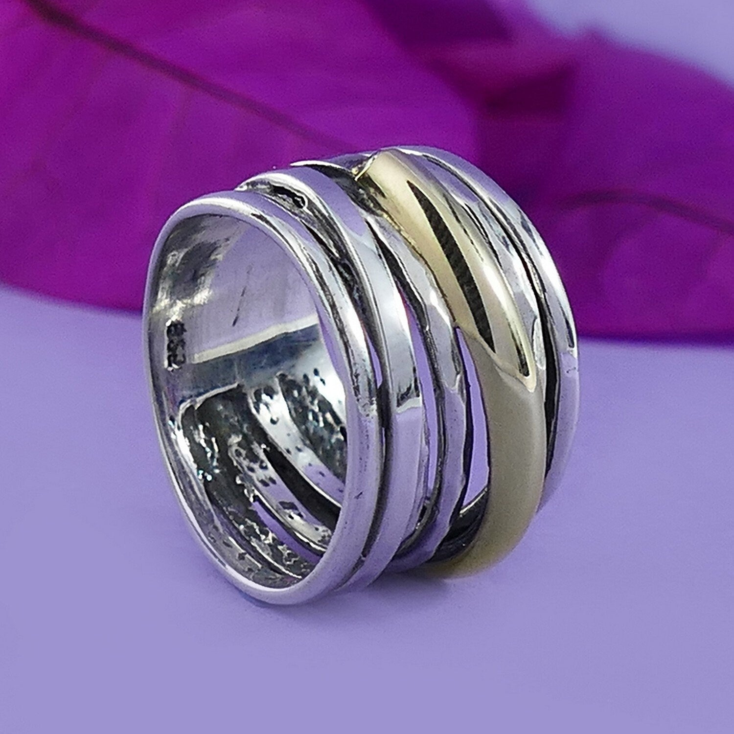 SPIRA Handcrafted Statement Ring, Two-Tone 925 Sterling Silver and 9k Yellow Gold Wrap Ring