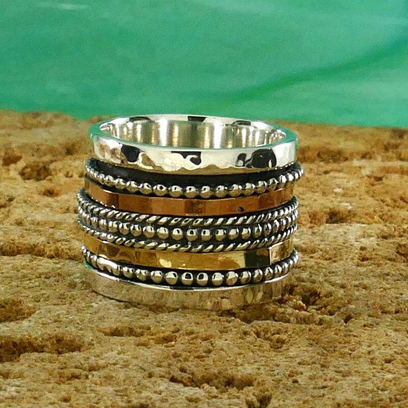 Bold Spin: Wide Two-Tone Statement Fidget Spinner Ring
