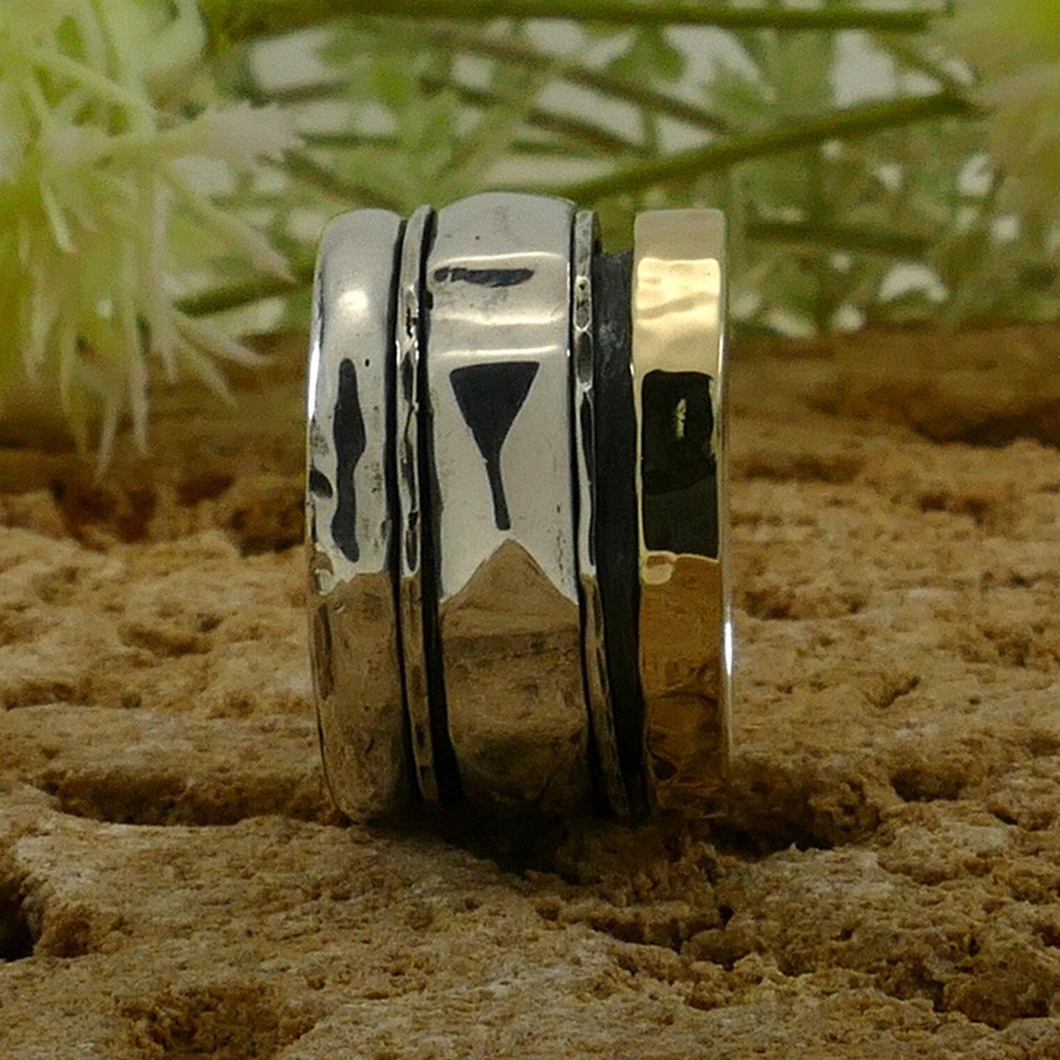 SPIRA Handcrafted Contemporary Design Two Tone Solid 9k Yellow Gold & 925 Sterling Silver Spinner Ring,Gypsy ring,Bohemian ring,Hippie ring