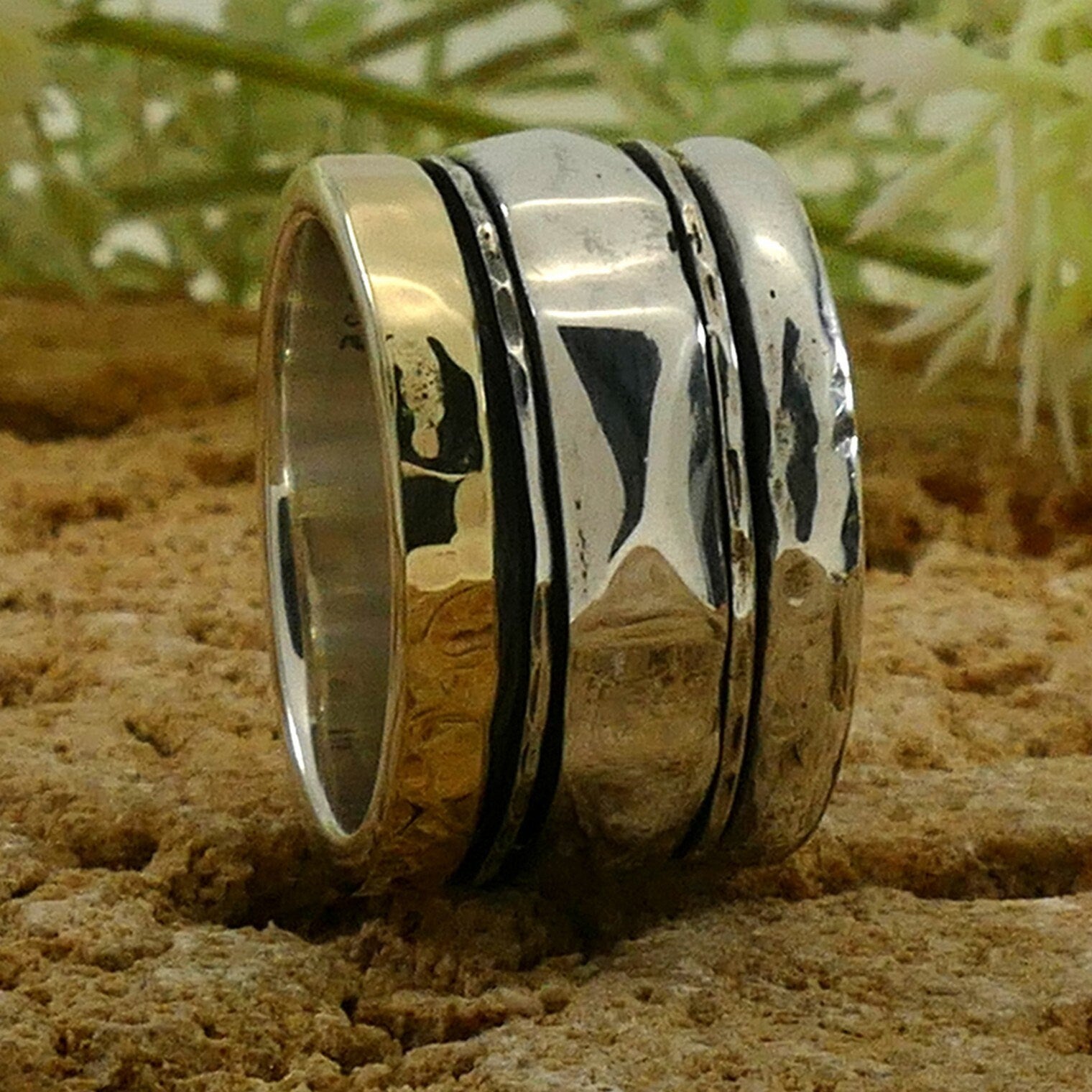 SPIRA Handcrafted Contemporary Design Two Tone Solid 9k Yellow Gold & 925 Sterling Silver Spinner Ring,Gypsy ring,Bohemian ring,Hippie ring