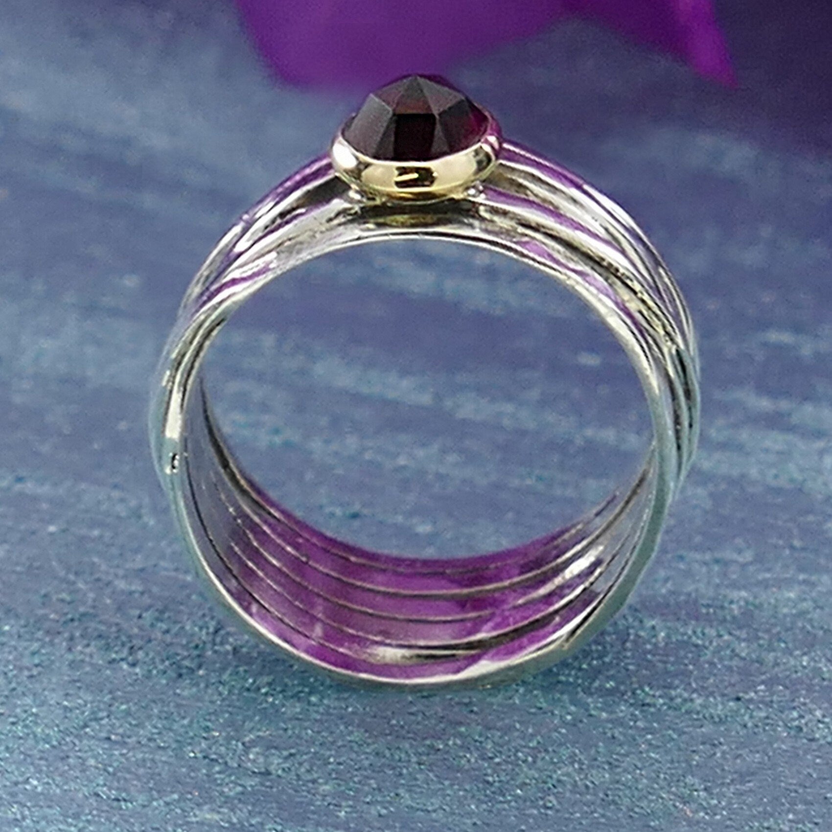 1.7 Carat Natural Red Garnet Gemstone Two Tone Solid 9k Yellow Gold & 925 Sterling Silver Wrap Ring Setting Gemstone ring Mixed metal ring