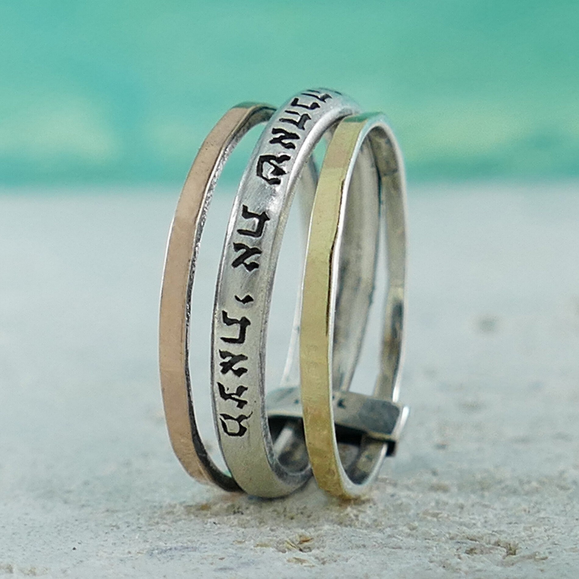 SPIRA Handcrafted Contemporary Design Two Tone Solid 9k Yellow & Rose Gold And 925 Sterling Silver Stackable Ring,Jewish Ring Made In Israel