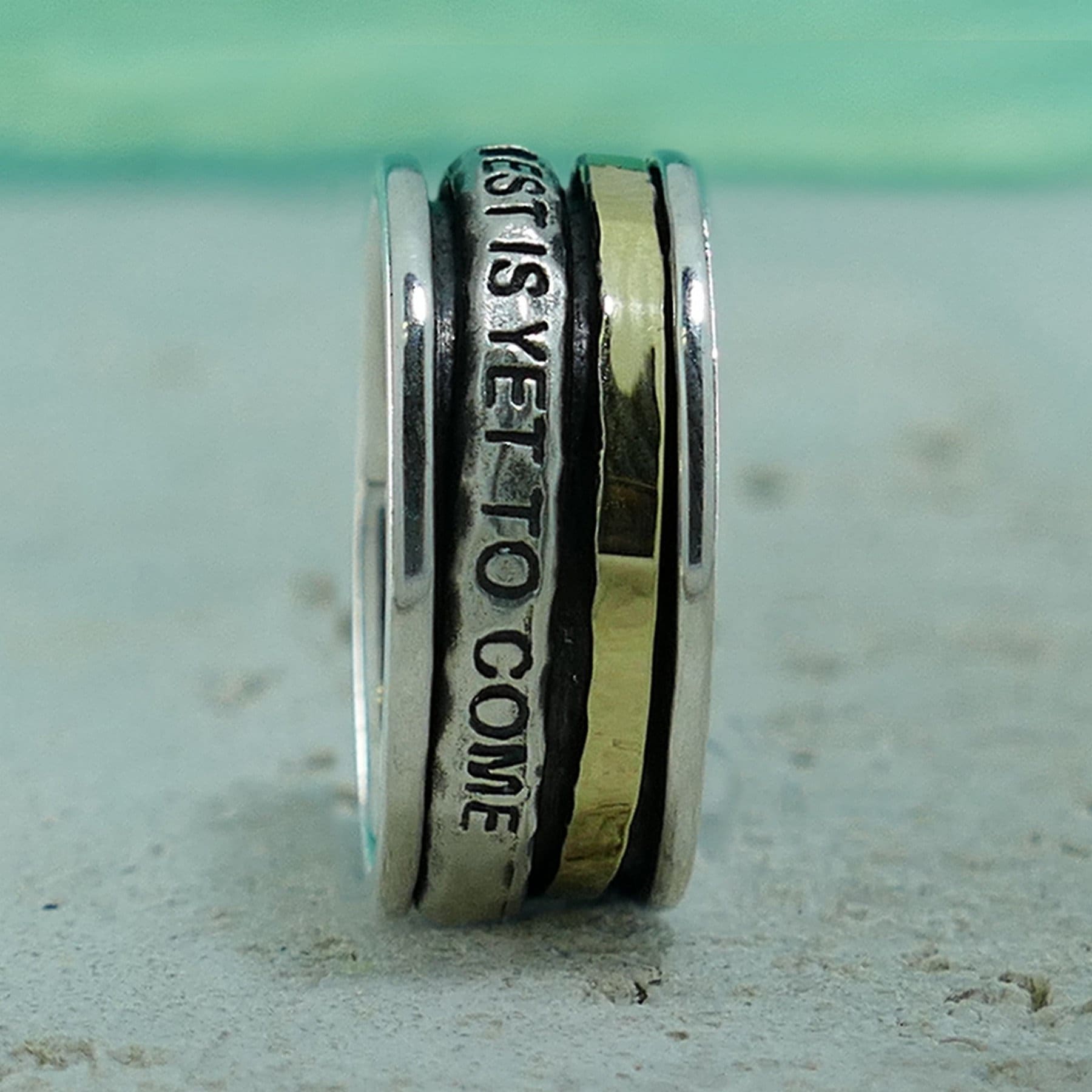 SPIRA Handcrafted Contemporary Design Two Tone Solid 9k Yellow Gold & 925 Sterling Silver Spinner Ring,Gypsy ring,Bohemian ring,Hippie ring