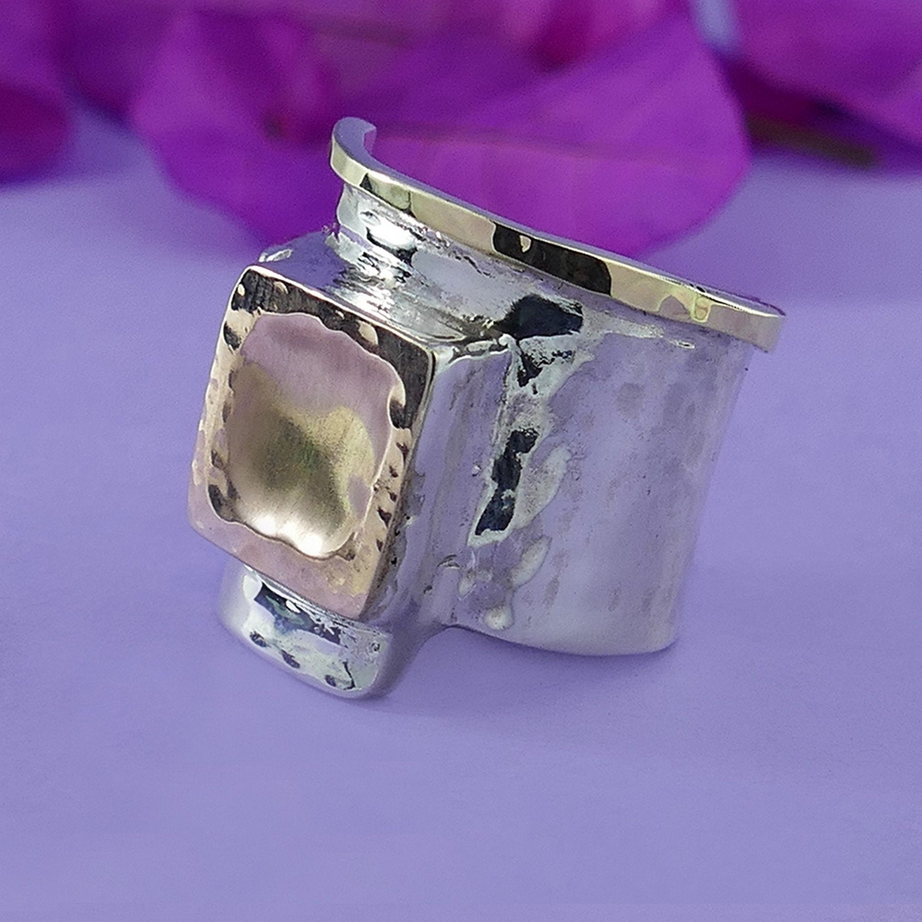 Unique Tree Tones Silver and Gold Statement Ring