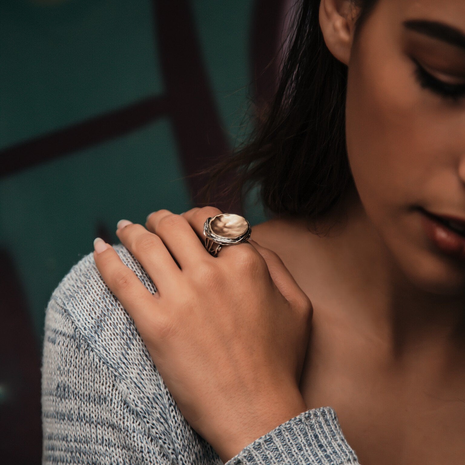 SPIRA Handcrafted Filigree Design Two Tone Solid 9k Yellow Gold&925 Sterling Silver Statement Ring,Boho ring, Large ring, Mixed metal ring