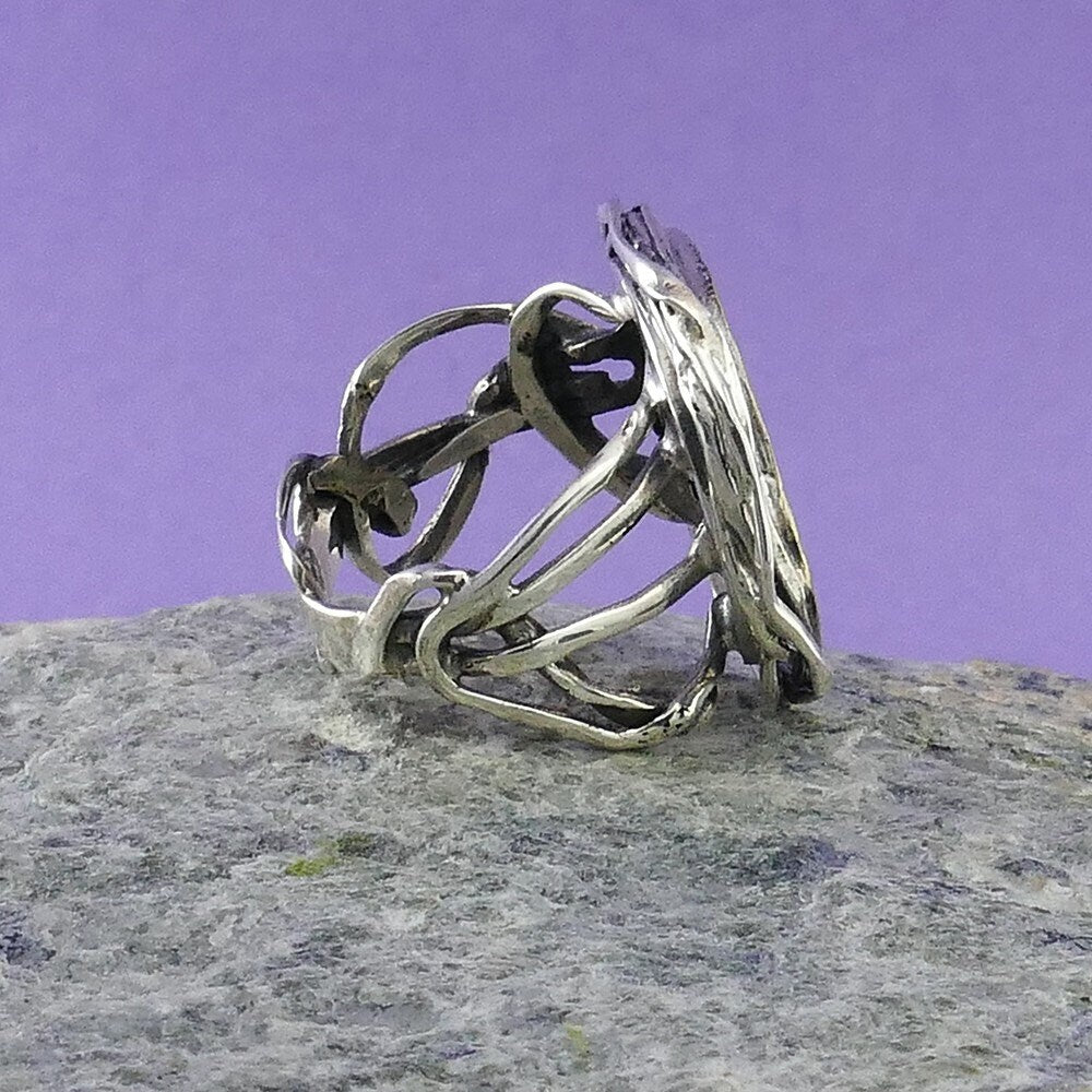 SPIRA Handcrafted Filigree Design Two Tone Solid 9k Yellow Gold&925 Sterling Silver Statement Ring,Boho ring, Large ring, Mixed metal ring