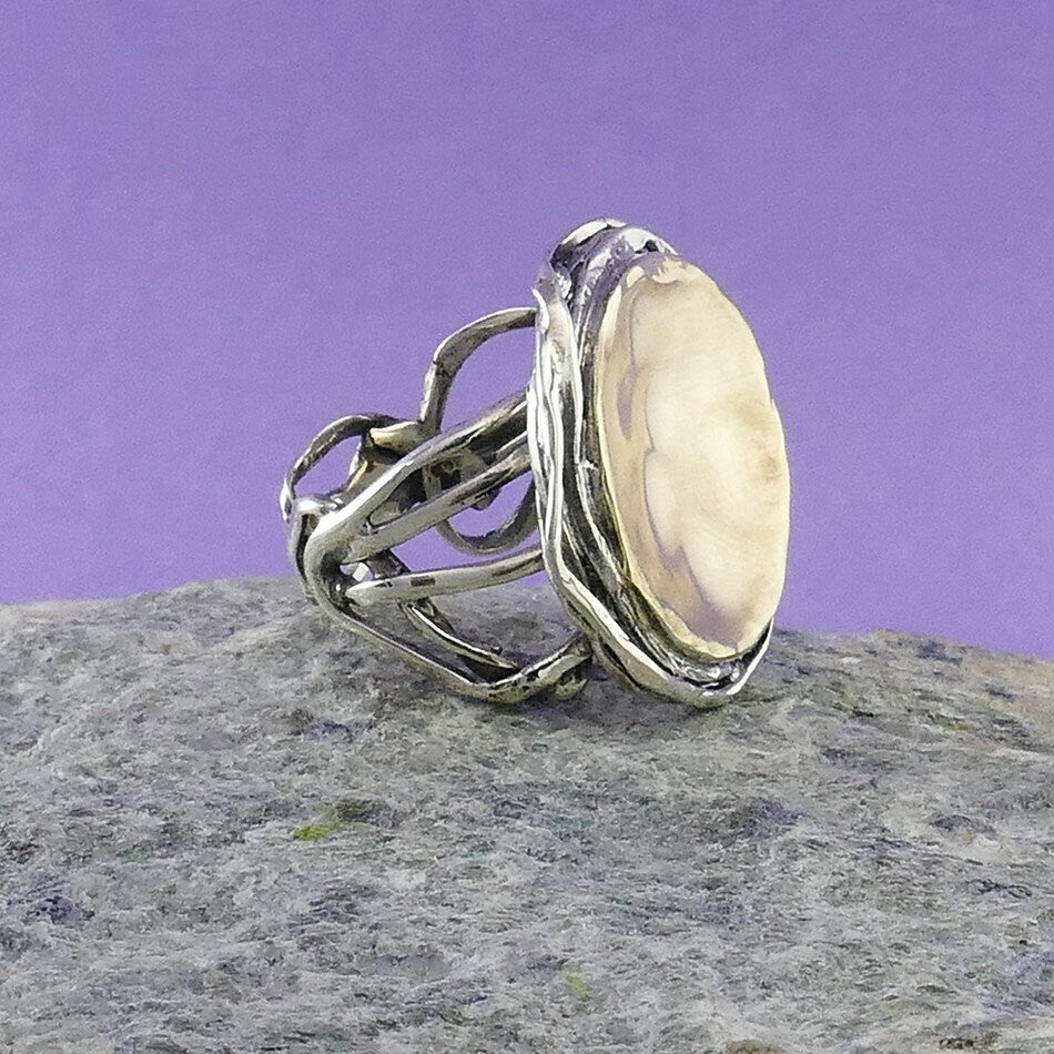 SPIRA Handcrafted Filigree Design Two Tone Solid 9k Yellow Gold&925 Sterling Silver Statement Ring,Boho ring, Large ring, Mixed metal ring