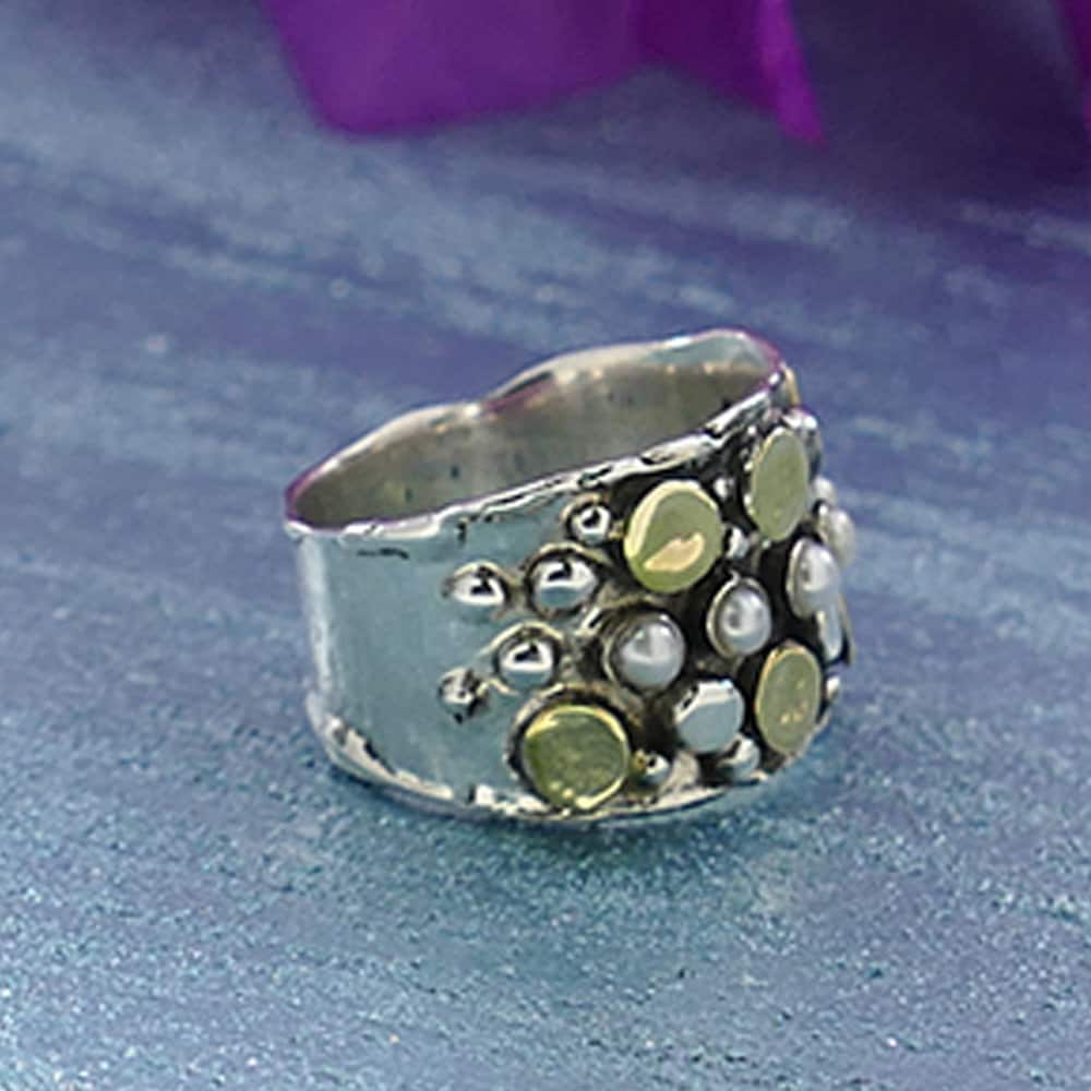 0.75 Carat Silver Pearl Ring – Two-Tone Gold & Sterling Silver Statement Jewelry