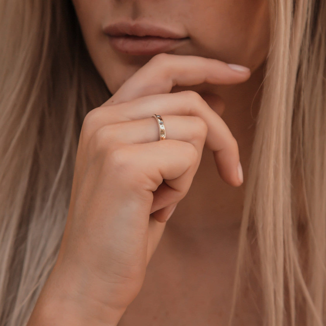 0.4 Carat Natural Blue Topaz Gemstone Mixed metal ring Two Tone Solid 9k Yellow Gold & 925 Sterling Silver Unique Stackable Ring Set Setting