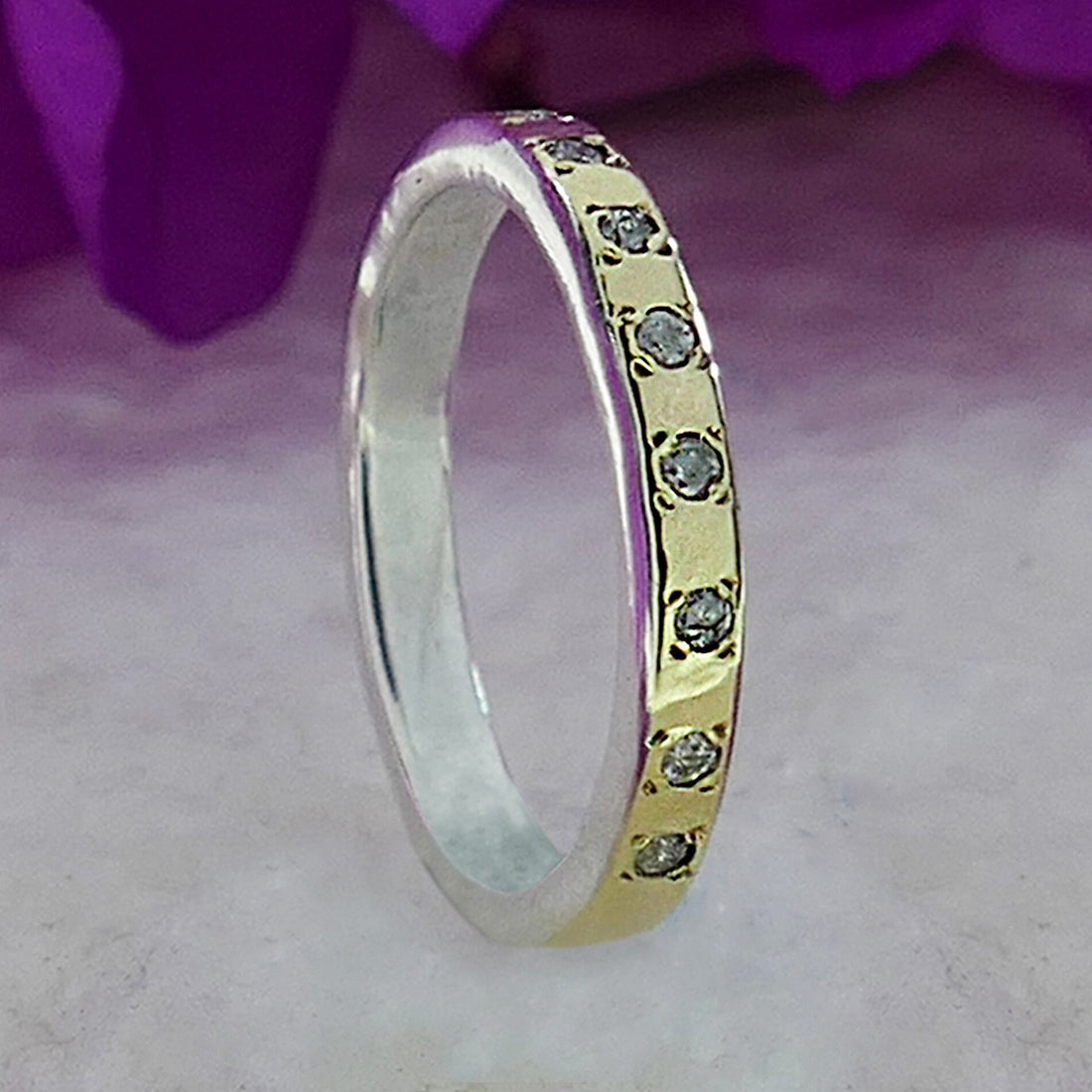 1.04 Carat Natural Round White Diamond Mixed metal ring Two Tone Solid 9k Yellow Gold&925 Sterling Silver Stackable Ring Diamond Women Ring