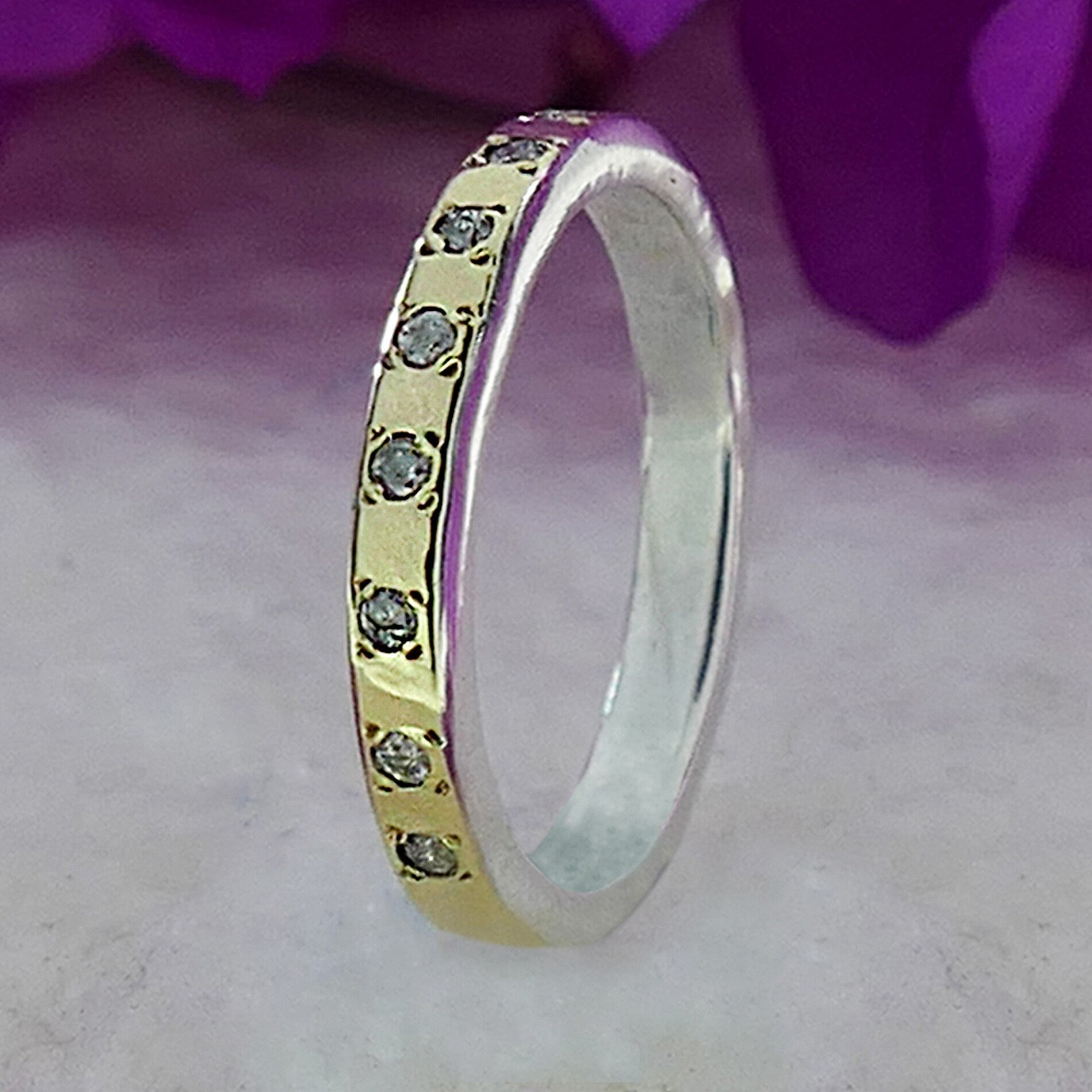 1.04 Carat Natural Round White Diamond Mixed metal ring Two Tone Solid 9k Yellow Gold&925 Sterling Silver Stackable Ring Diamond Women Ring