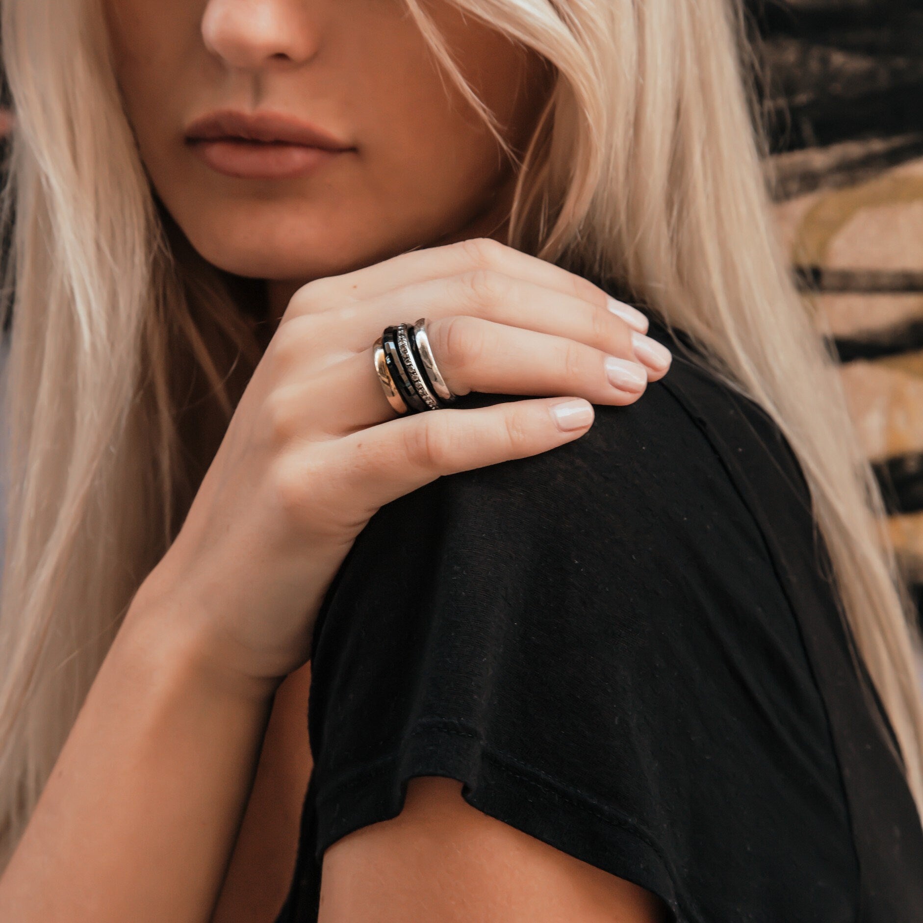 Cubic Zirconia Stone Two Tone Solid 9k Yellow Gold & 925 Sterling Silver Spinner Ring Metal Purity: 9k Main Stone: Cubic Zirconia Total Carat Weight (TCW): 1.6 Thickness mm: 3 Hight Above The Finger mm: 3 Width mm: 14.5 Weight gr.: 13.9
