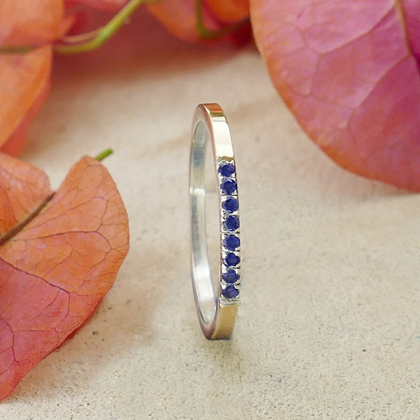0.64 Carat Natural Blue Sapphire Gemstone Mixed metal ring Two Tone Solid 9k Yellow Gold&925 Sterling Silver Stackable Ring Engagement ring
