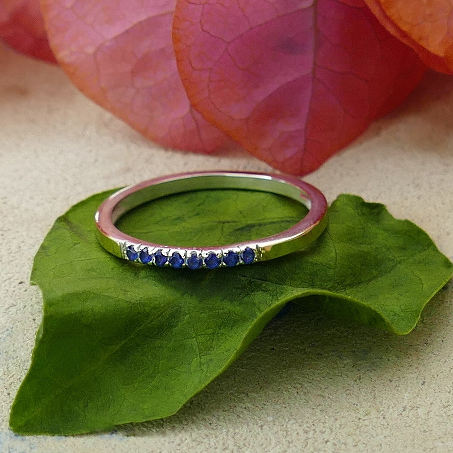 0.64 Carat Natural Blue Sapphire Gemstone Mixed metal ring Two Tone Solid 9k Yellow Gold&925 Sterling Silver Stackable Ring Engagement ring