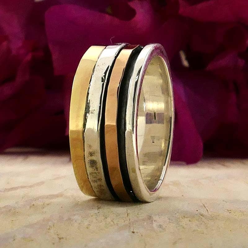 SPIRA Handmade Mixed metal Ring Two Tone Solid 9k Yellow & Rose Gold and 925 Sterling Silver Unisex Spinner Ring,Gypsy ring,Bohemian ring