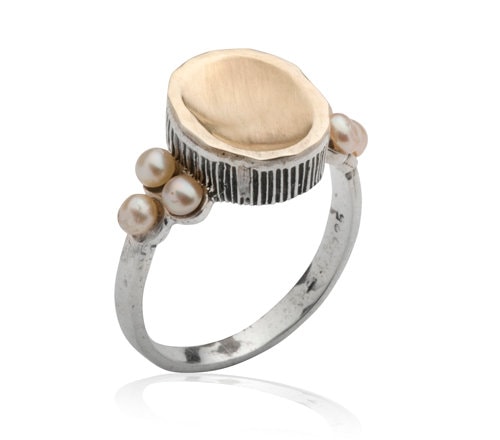 0.9 Carat Natural White Pearl Gemstone Two Tone Solid 9k Yellow Gold & 925 Sterling Silver Solitaire with Accents Ring Setting Gemstone ring