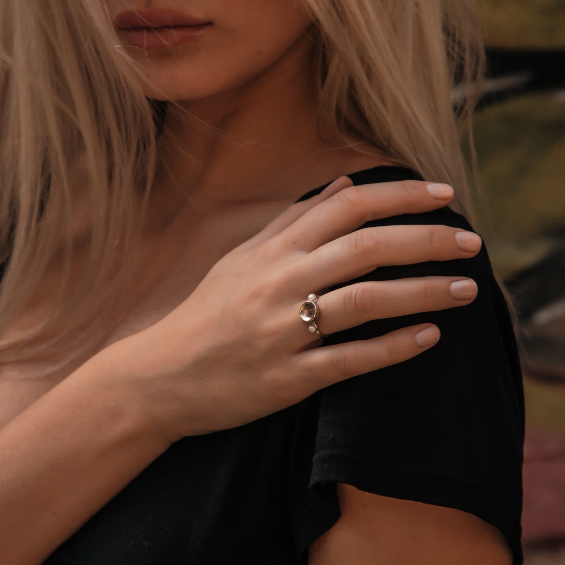 0.3 Carat Natural White Pearl Gemstone Two Tone Solid 9k Yellow Gold & 925 Sterling Silver Solitaire with Accents RingSetting Gemstone ring