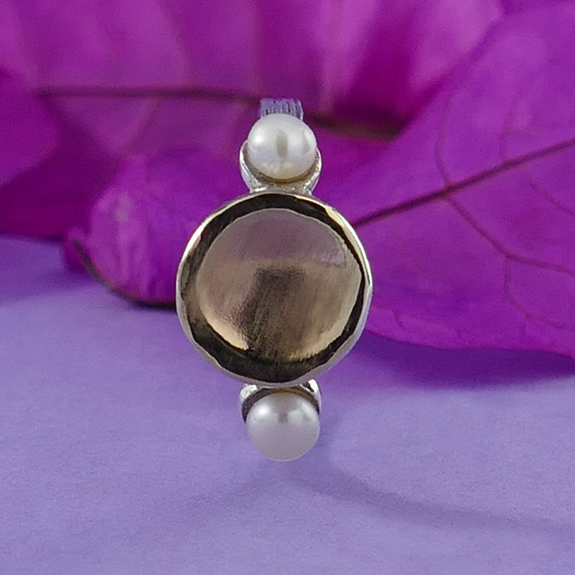 0.3 Carat Natural White Pearl Gemstone Two Tone Solid 9k Yellow Gold & 925 Sterling Silver Solitaire with Accents RingSetting Gemstone ring