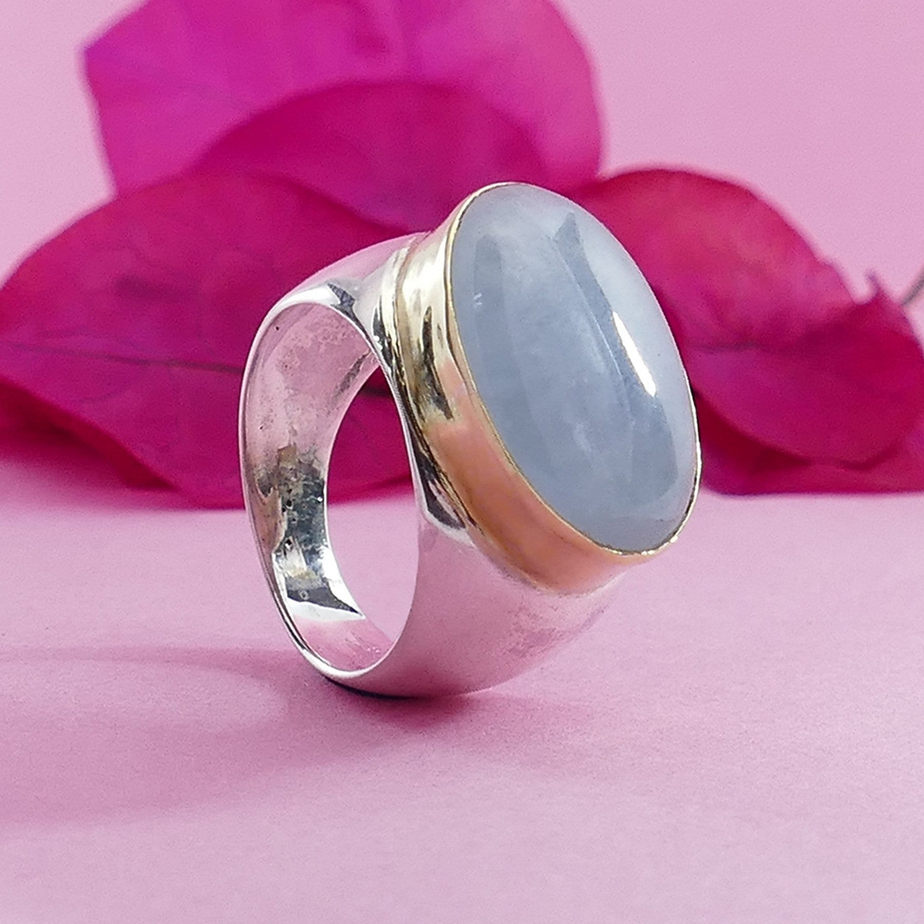 Aquamarine Gemstone Ring, Two Tone 9k Gold & Sterling Silver Statement Rings for Women