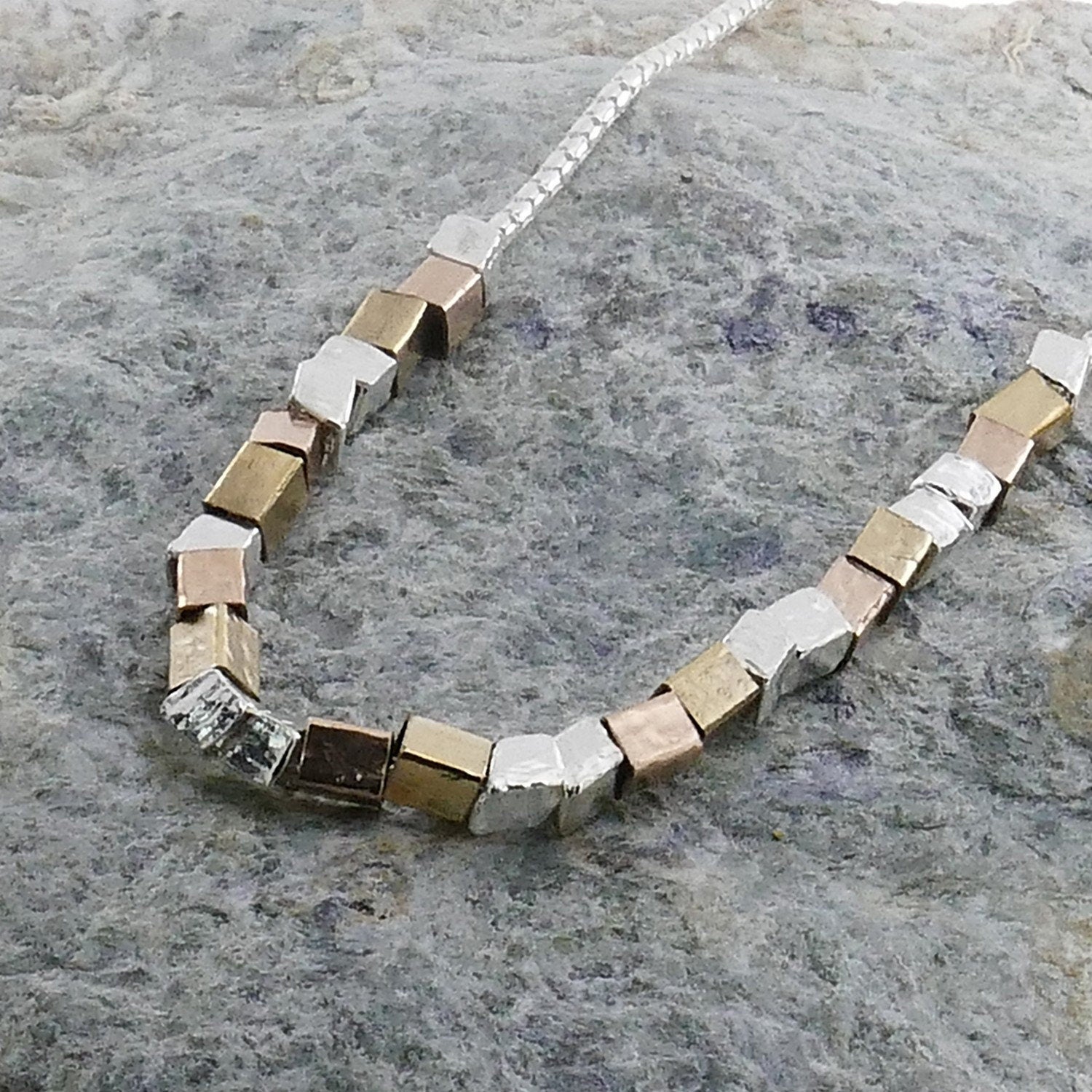 SPIRA Handcrafted Two Tone 925 Sterling Silver And 14k Yellow&Rose Gold Filled Beaded Necklace Fast and Free Shipping!
