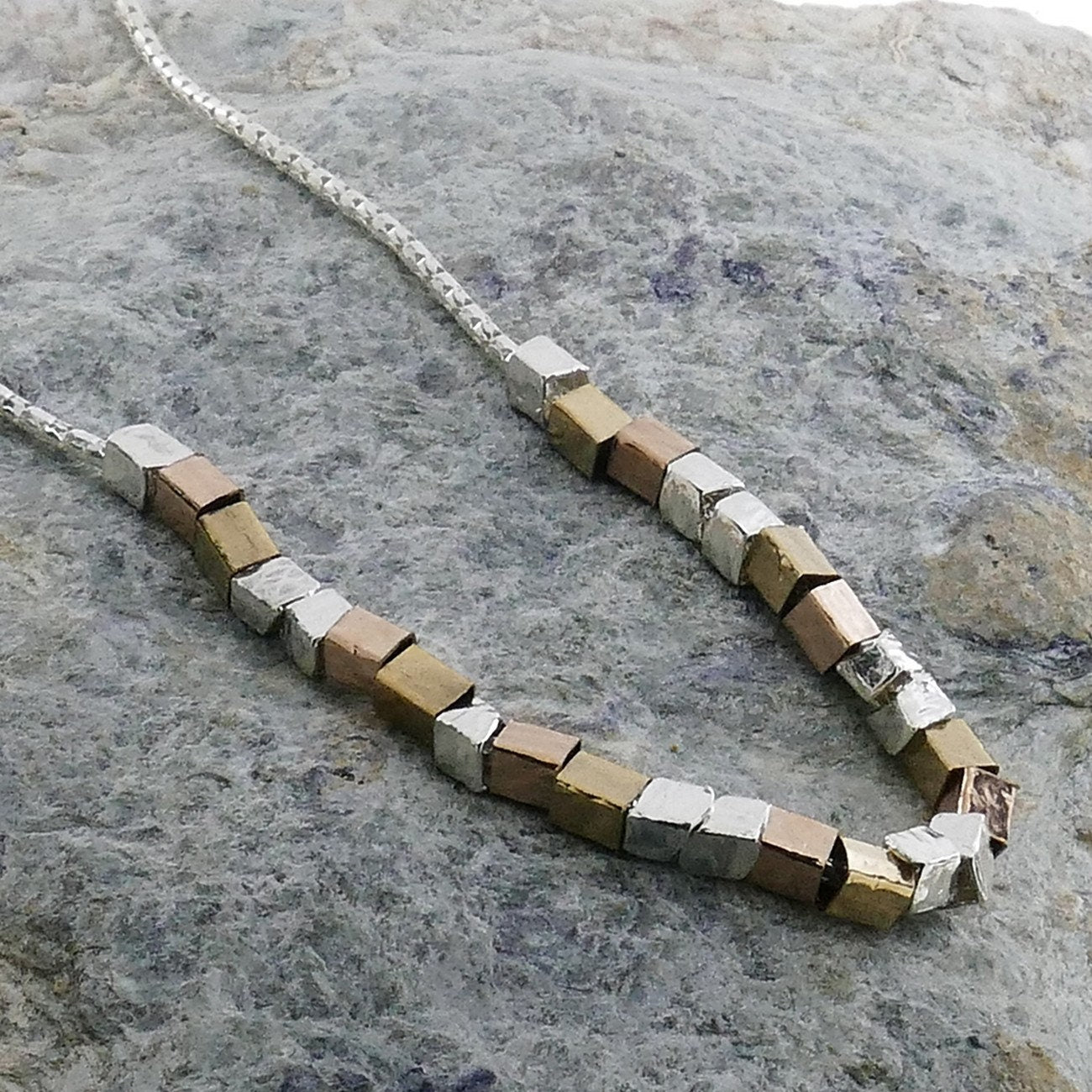 SPIRA Handcrafted Two Tone 925 Sterling Silver And 14k Yellow&Rose Gold Filled Beaded Necklace Fast and Free Shipping!