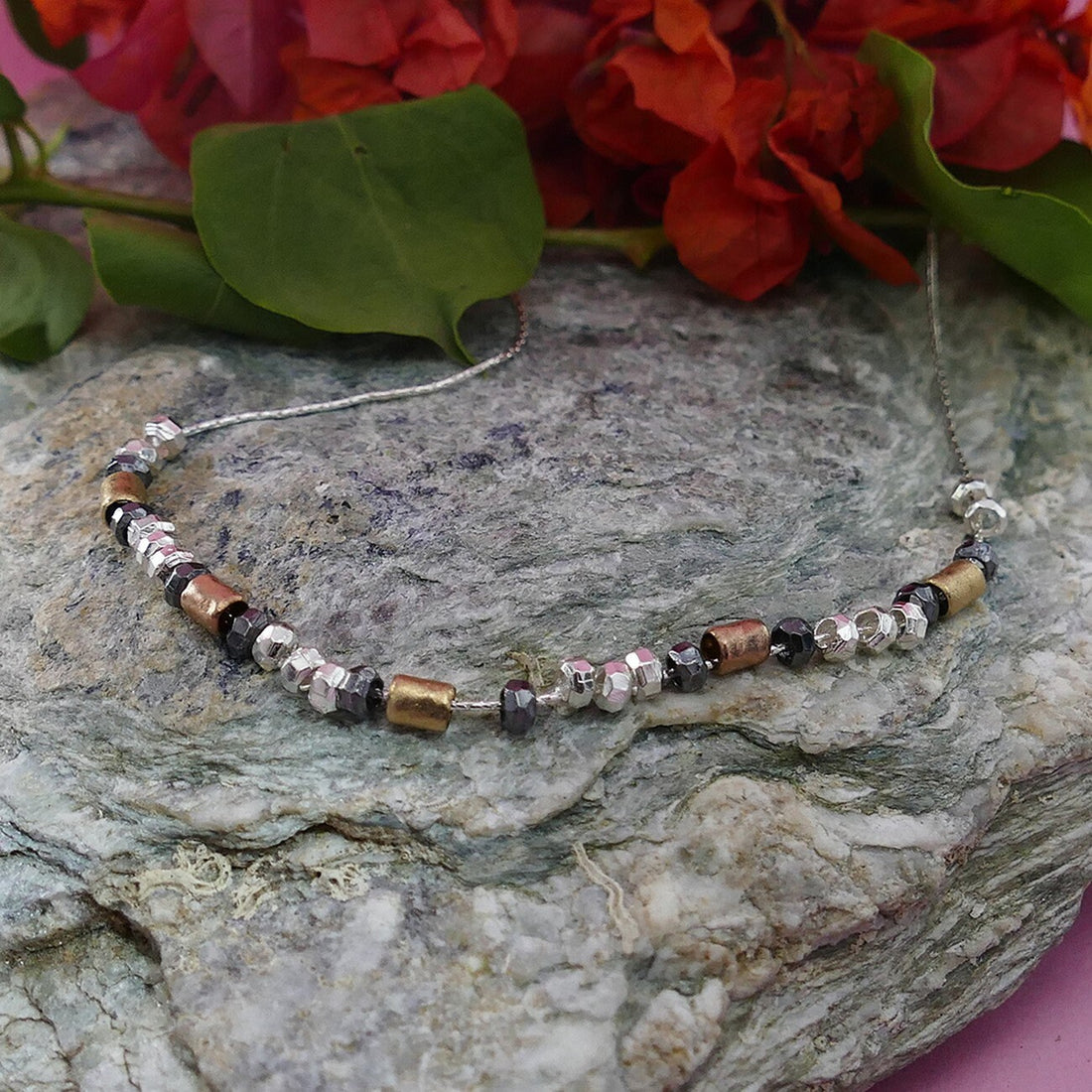 SPIRA Handcrafted Two Tone 925 Sterling Silver And 14k Yellow&Rose Gold Filled Rope Thread Chain Beaded Necklace Fast and Free Shipping!