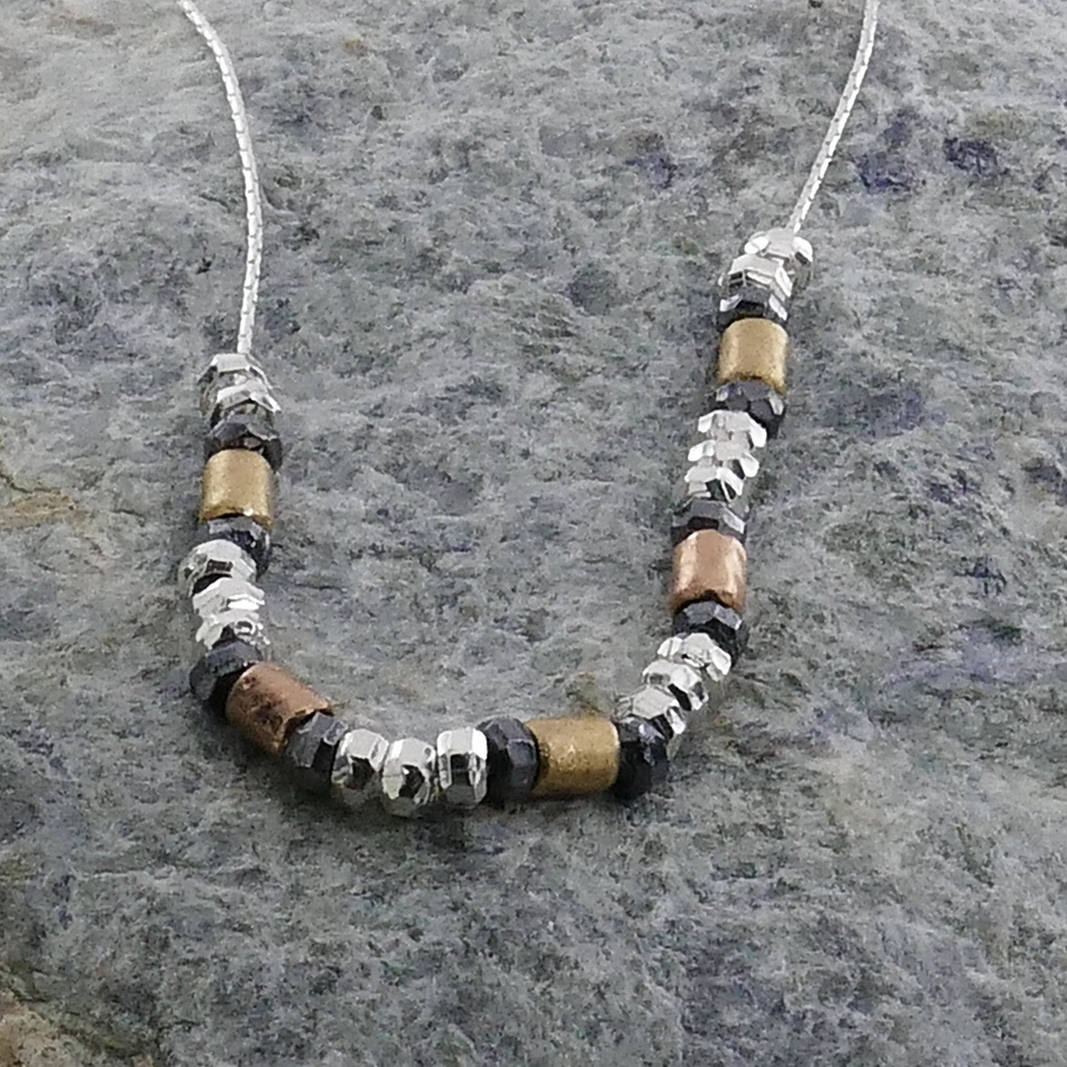 SPIRA Handcrafted Two Tone 925 Sterling Silver And 14k Yellow&Rose Gold Filled Rope Thread Chain Beaded Necklace Fast and Free Shipping!