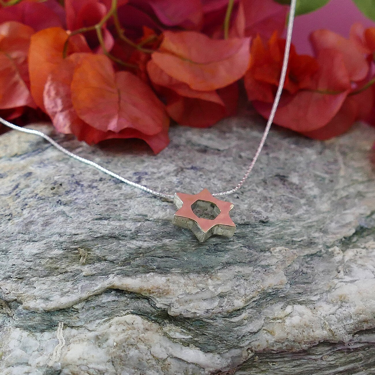 Infinite Unity: Two-Tone Star of David Necklace – Solid Gold & Silver Handcrafted Pendant