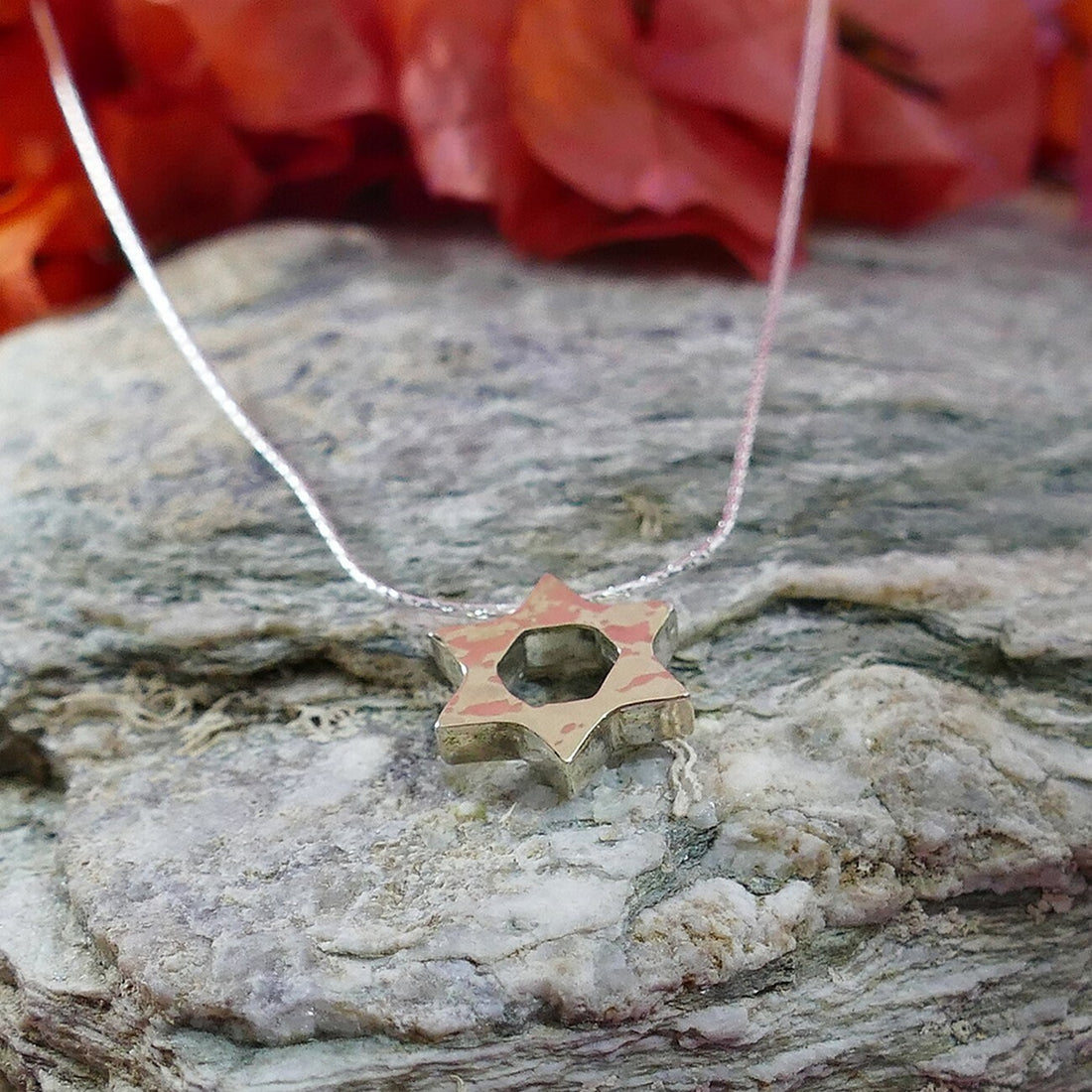 Infinite Unity: Two-Tone Star of David Necklace – Solid Gold & Silver Handcrafted Pendant