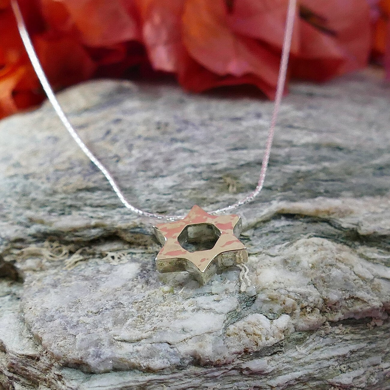 Infinite Unity: Two-Tone Star of David Necklace – Solid Gold & Silver Handcrafted Pendant