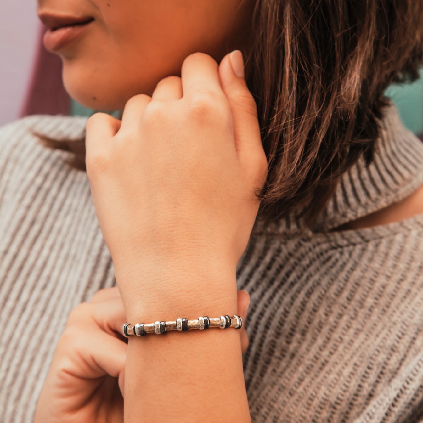 Golden Silver Symphony: Contemporary Two-Tone silver & Gold Filled Bracelet