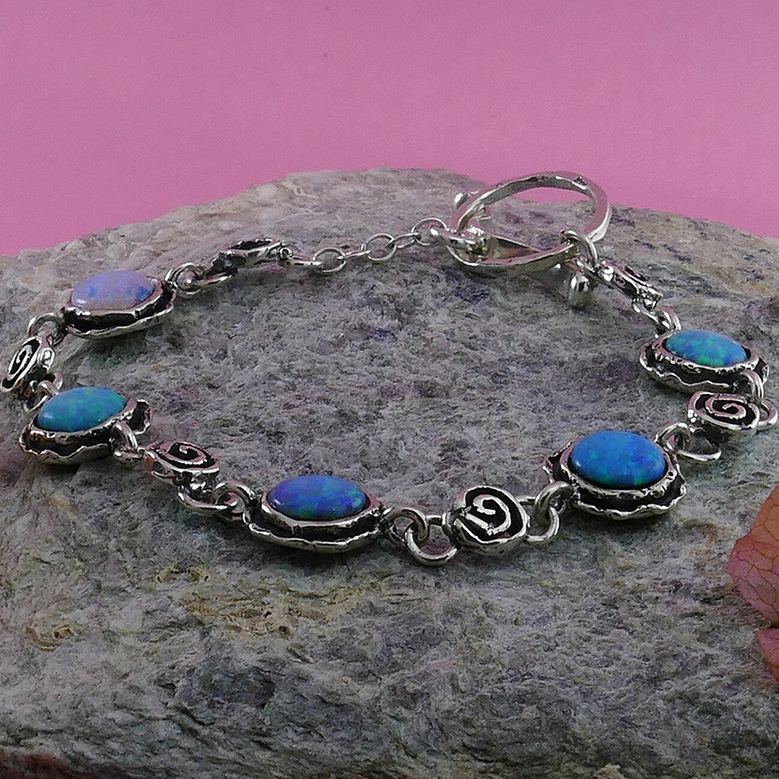 SPIRA Opal Silver Bracelet Handcrafted 925 Sterling Silver Blue Opal Chain & Link Silver Gold Bracelet Fast Free Shipping!Boho Chic Bracelet