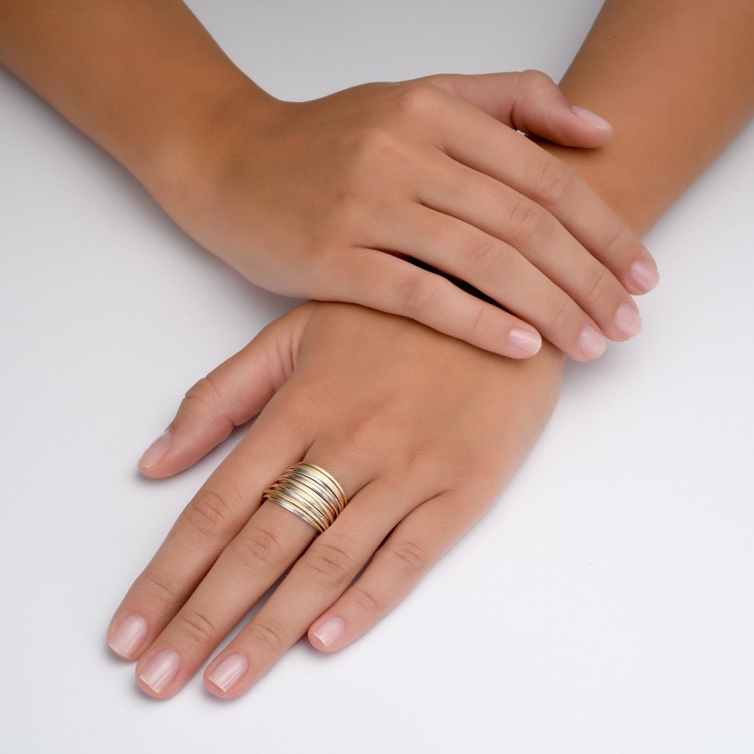 Handcrafted Two-Tone Wrap Ring, 14K Gold Filled & 925 Sterling Silver, Bohemian Gypsy Ring, Contemporary Design