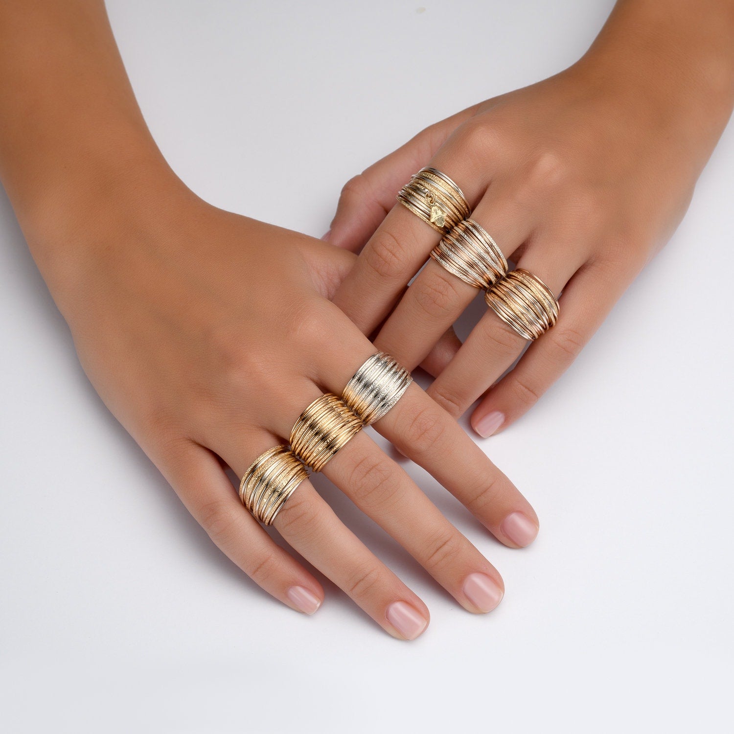 Handcrafted Two-Tone Wrap Ring, 14K Gold Filled & 925 Sterling Silver, Bohemian Gypsy Ring, Contemporary Design