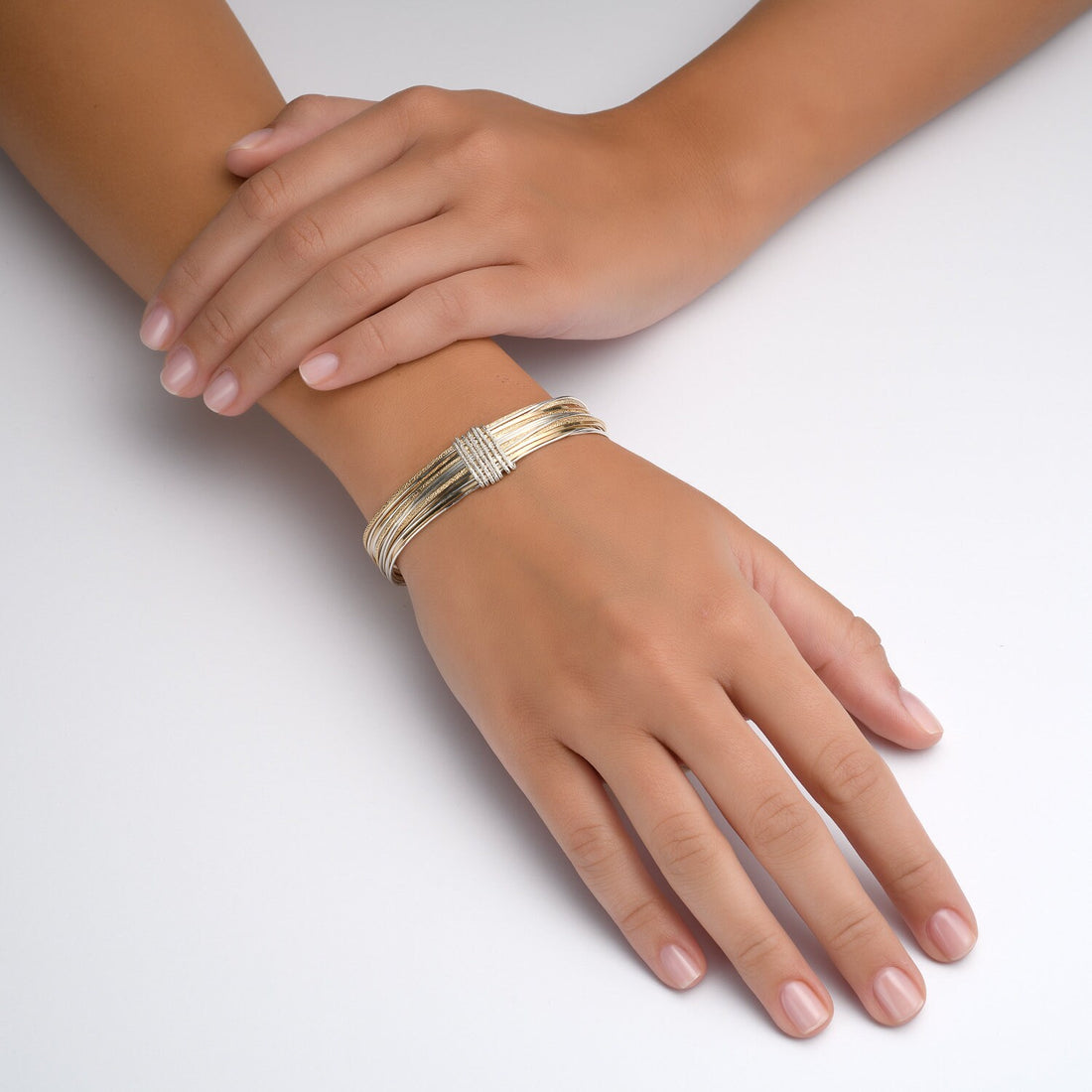 SPIRA Unique Handcrafted Two Tone 925 Sterling Silver And 14k Yellow Gold Filled & Silver Bracelet Free Shipping!