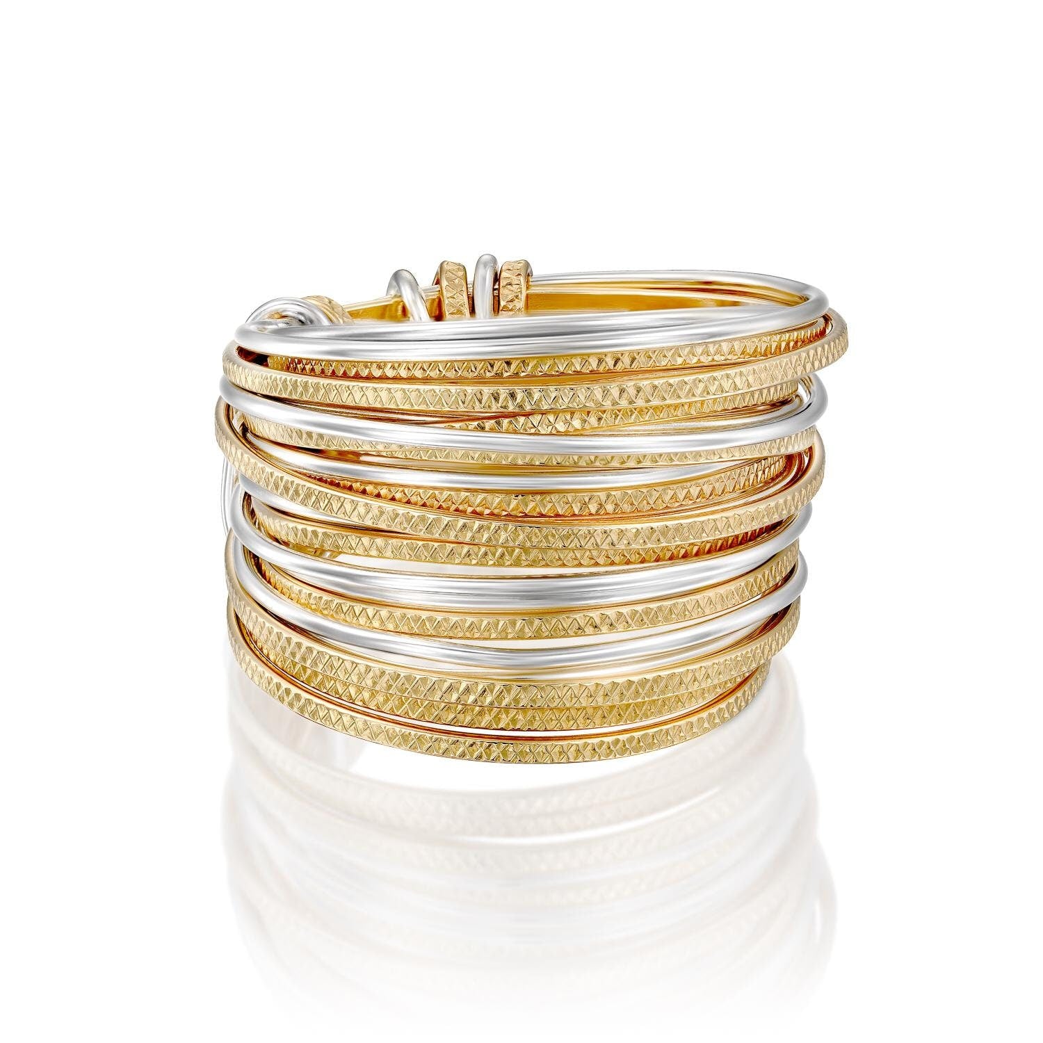 Handcrafted Two-Tone Wrap Ring, 14K Gold Filled & 925 Sterling Silver, Bohemian Gypsy Ring, Contemporary Design