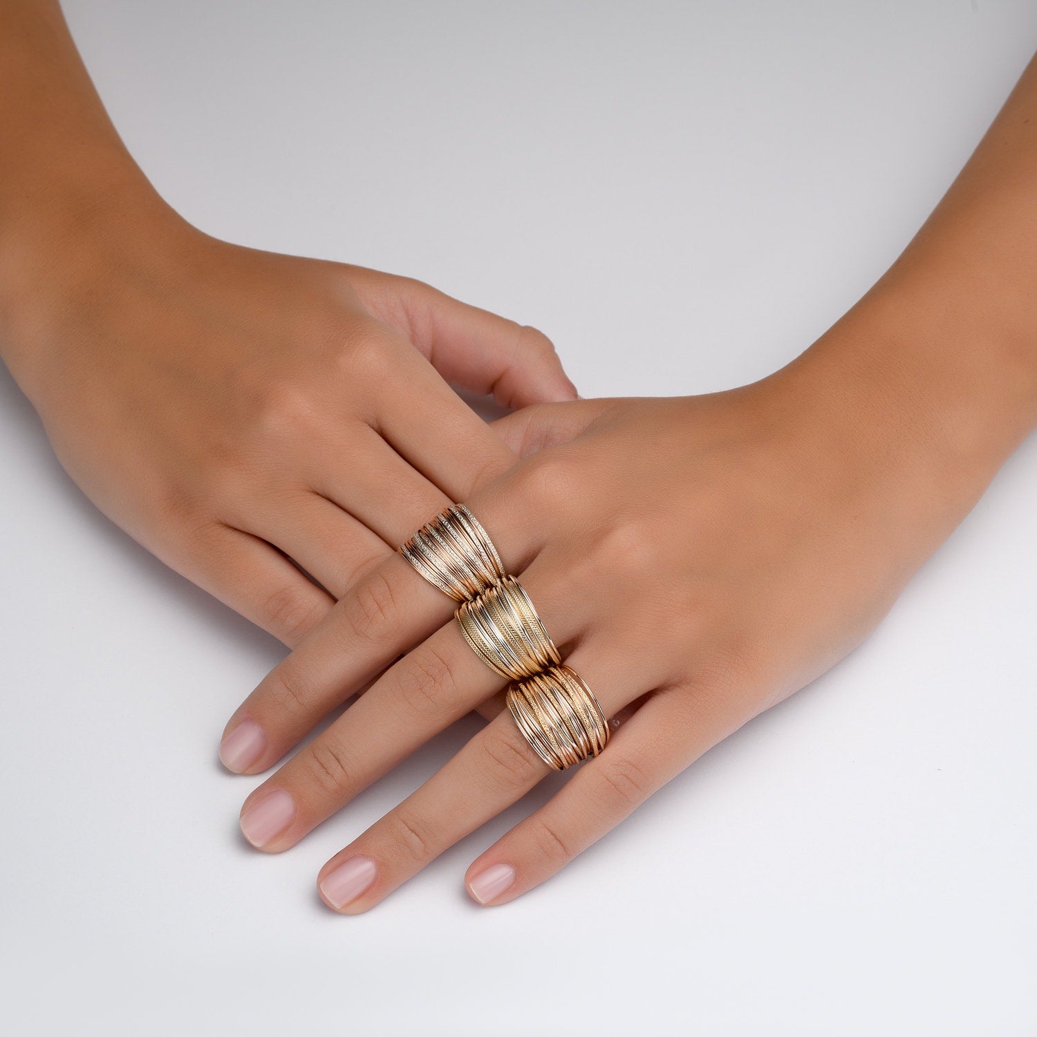 Handcrafted Two-Tone Wrap Ring, 14K Gold Filled & 925 Sterling Silver, Bohemian Gypsy Ring, Contemporary Design