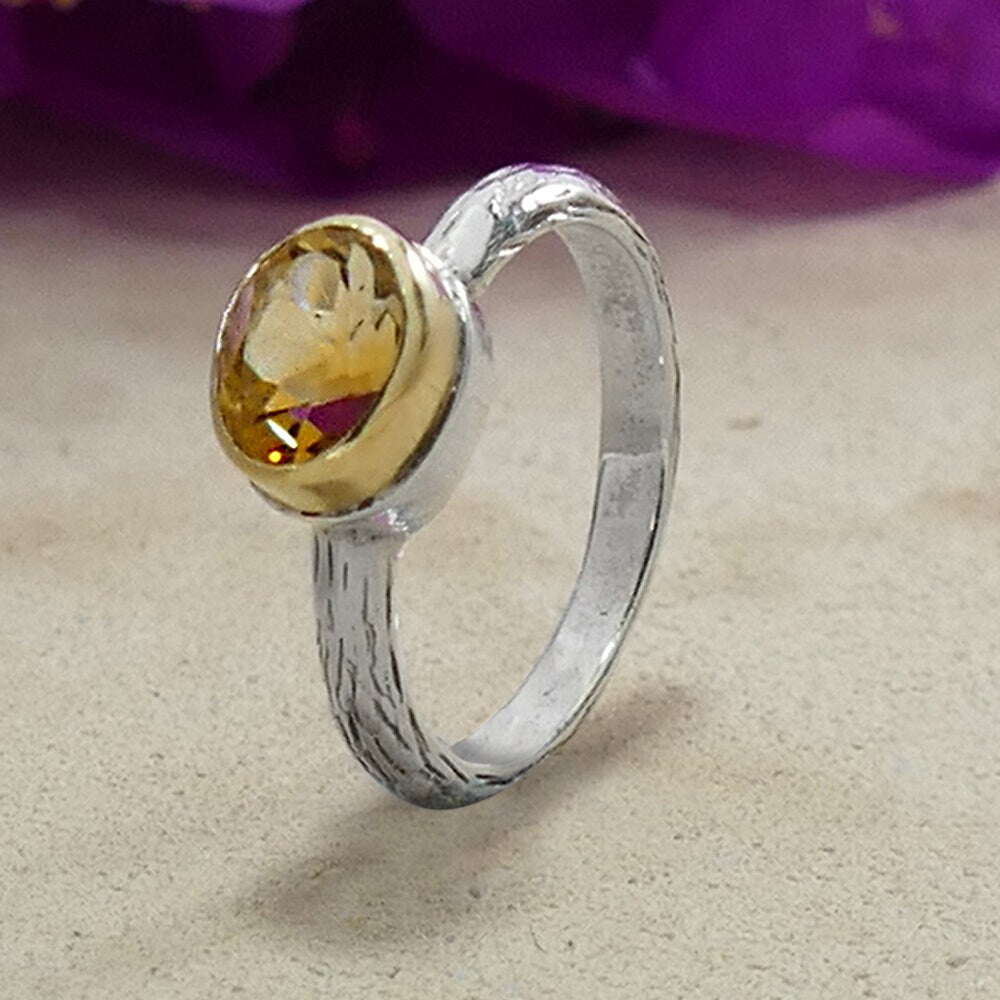 Blue Topaz Mixed Metal Ring 1.7 Carat Natural Blue Topaz Gemstone Two Tone Solid 9k Yellow Gold&925 Sterling Silver Solitaire Ring Gemstone