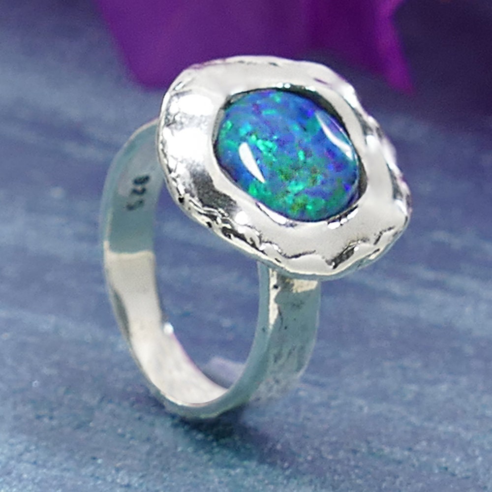 5.1 Carat Blue Larimar Gypsy Ring – Sterling Silver Bohemian Gemstone Ring, Solitaire Ring, Bohemian ring, Boho ring, Gemstone ring