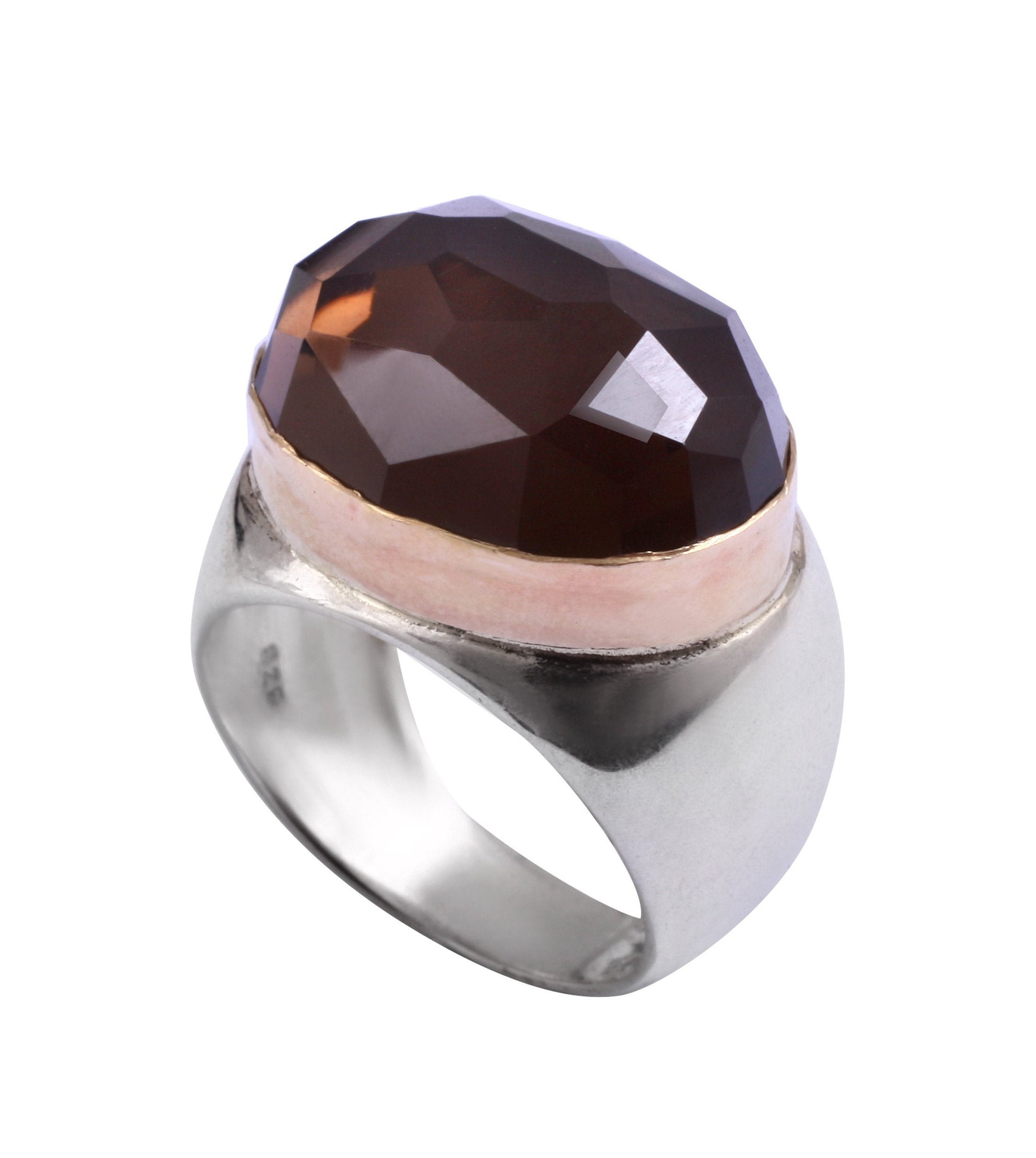 Aquamarine Gemstone Ring, Two Tone 9k Gold & Sterling Silver Statement Rings for Women