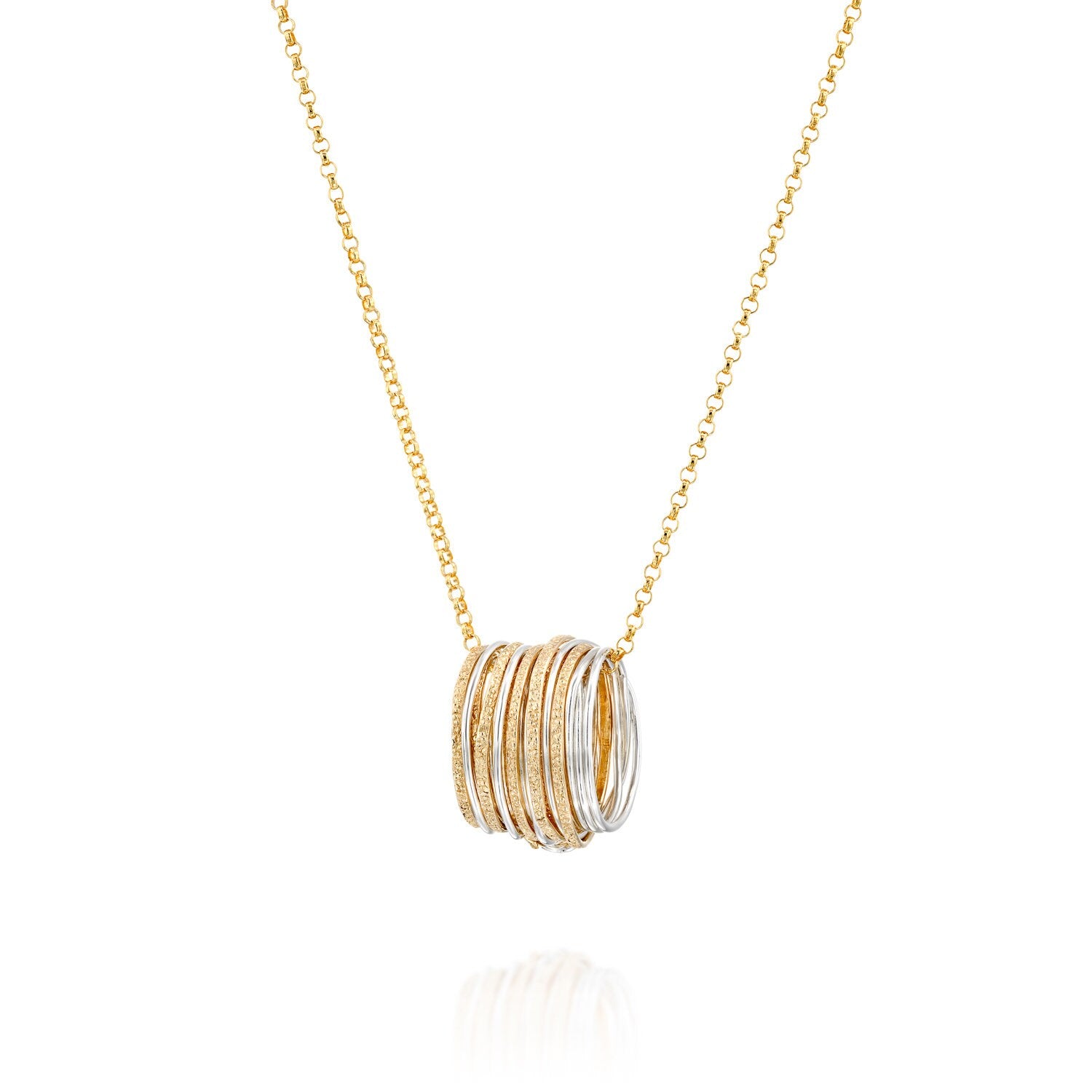 SPIRA Unique Handcrafted Sterling Silver & 14k Yellow Gold Filled Loop Pendant Chain Free Shipping! Mixed Metal Necklace Boho Chic Necklace