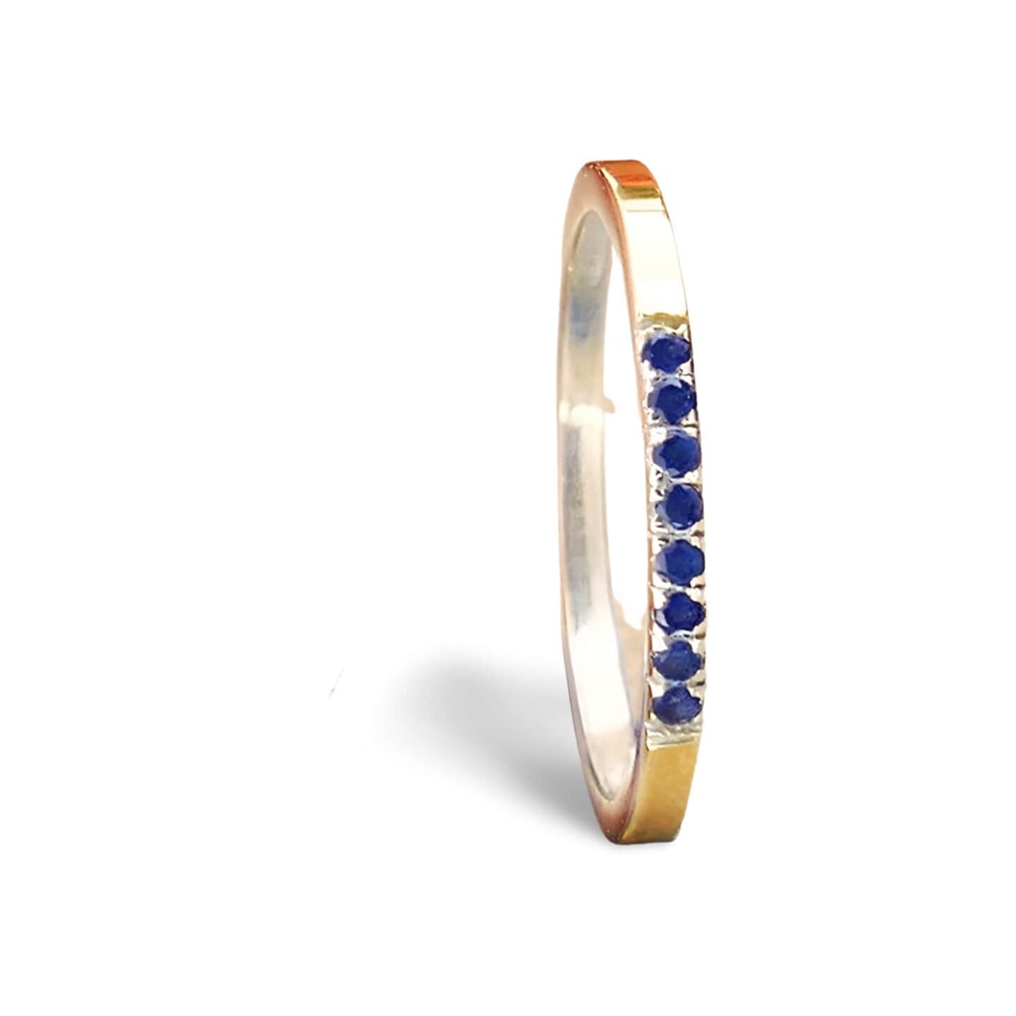 0.64 Carat Natural Blue Sapphire Gemstone Mixed metal ring Two Tone Solid 9k Yellow Gold&925 Sterling Silver Stackable Ring Engagement ring
