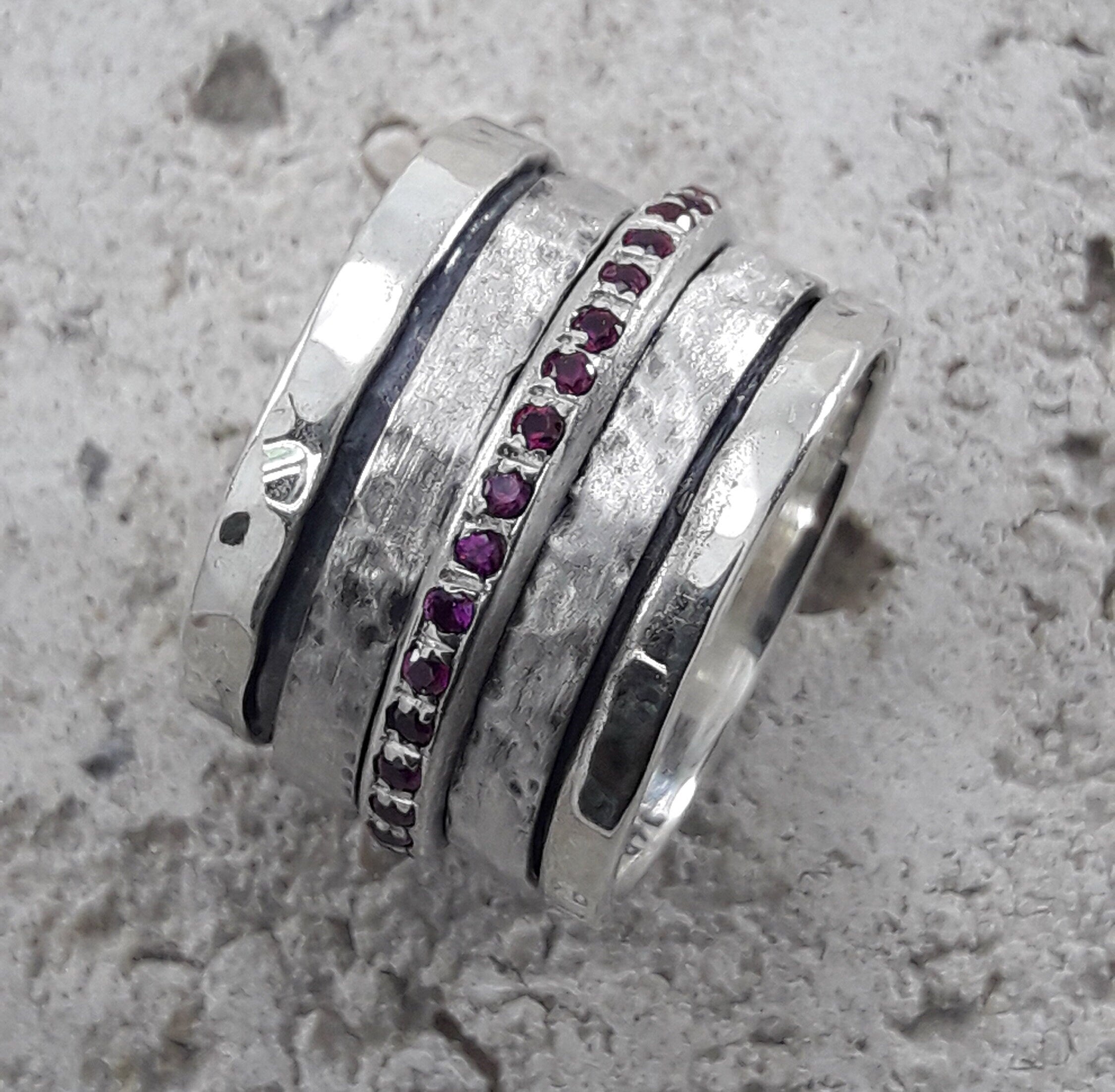 Unique Handcrafted Sppiner Ring 925 Sterling Silver 3.2 Carat White Cubic Zirconia Stone Set Setting,Bohemian Ring,Worry Ring,Sparkling Ring
