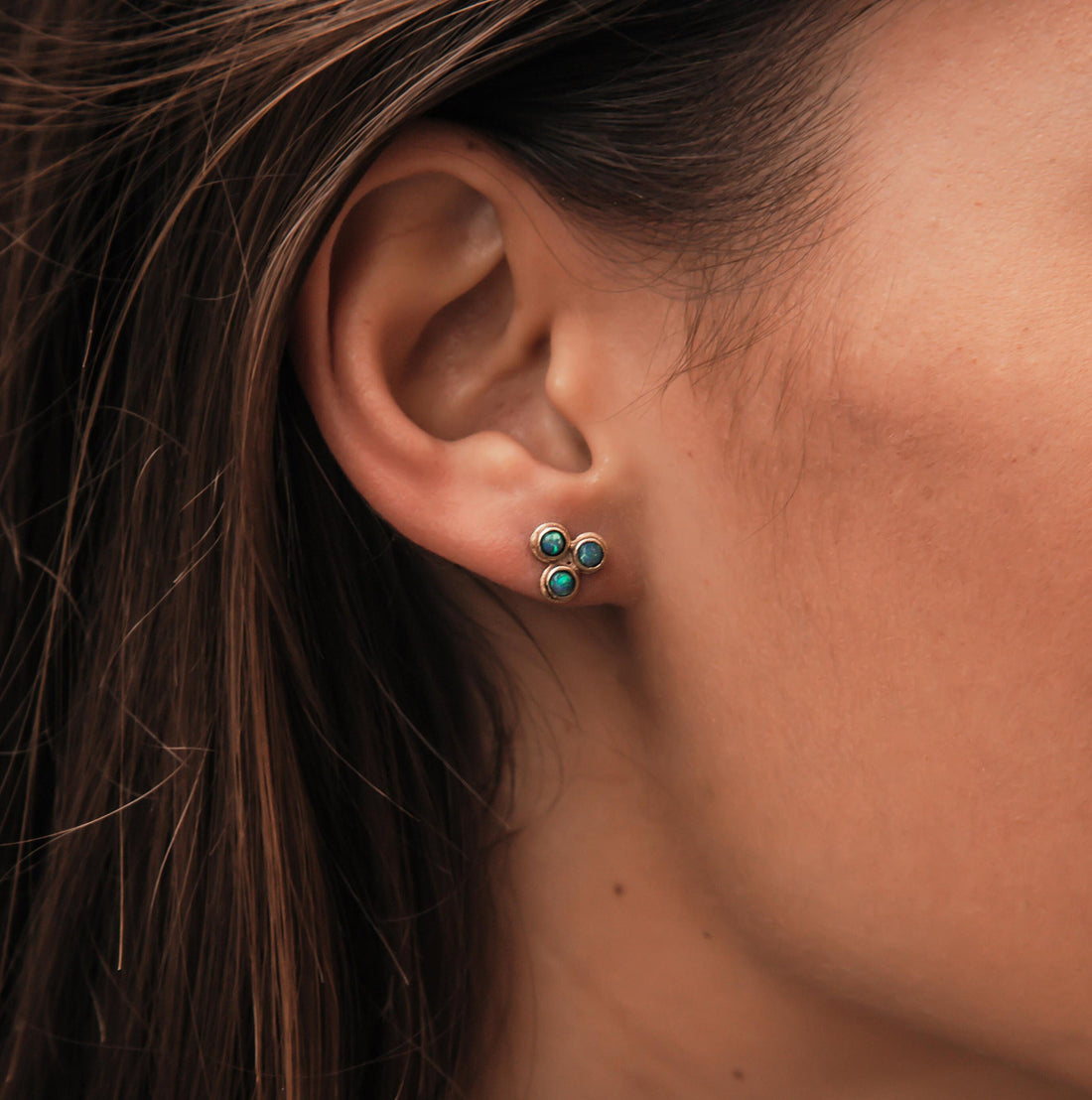 Gilded Glow: Handcrafted Gold and Opal Stud Earrings ,Everyday earrings, Fast&Free Shipping!
