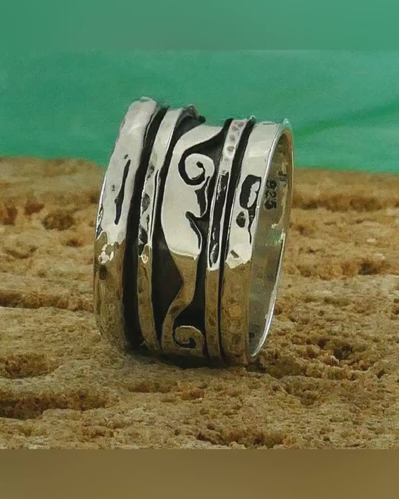 Handmade Oxidized Silver Spinner Ring 925 Sterling Silver unisex ring