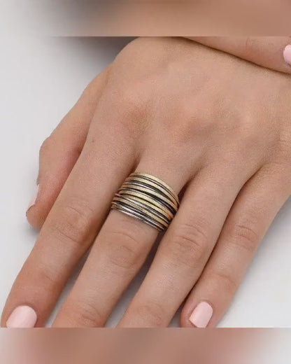 SPIRA Unique Handcrafted Design Two Tone 14K Gold filled And 925 Sterling Oxidied Silver Wrap Boho Ring Wide two tone ring Mixed metal ring