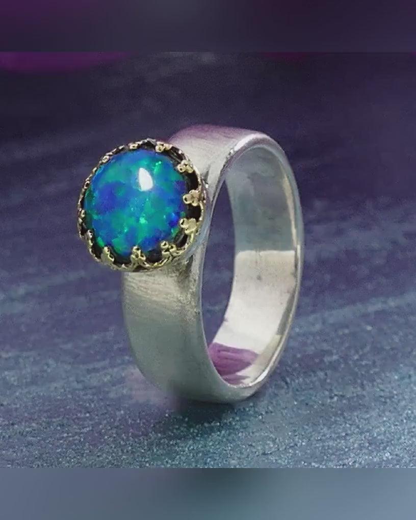 Opal Sparkle: Unique Two-Tone Statement Ring